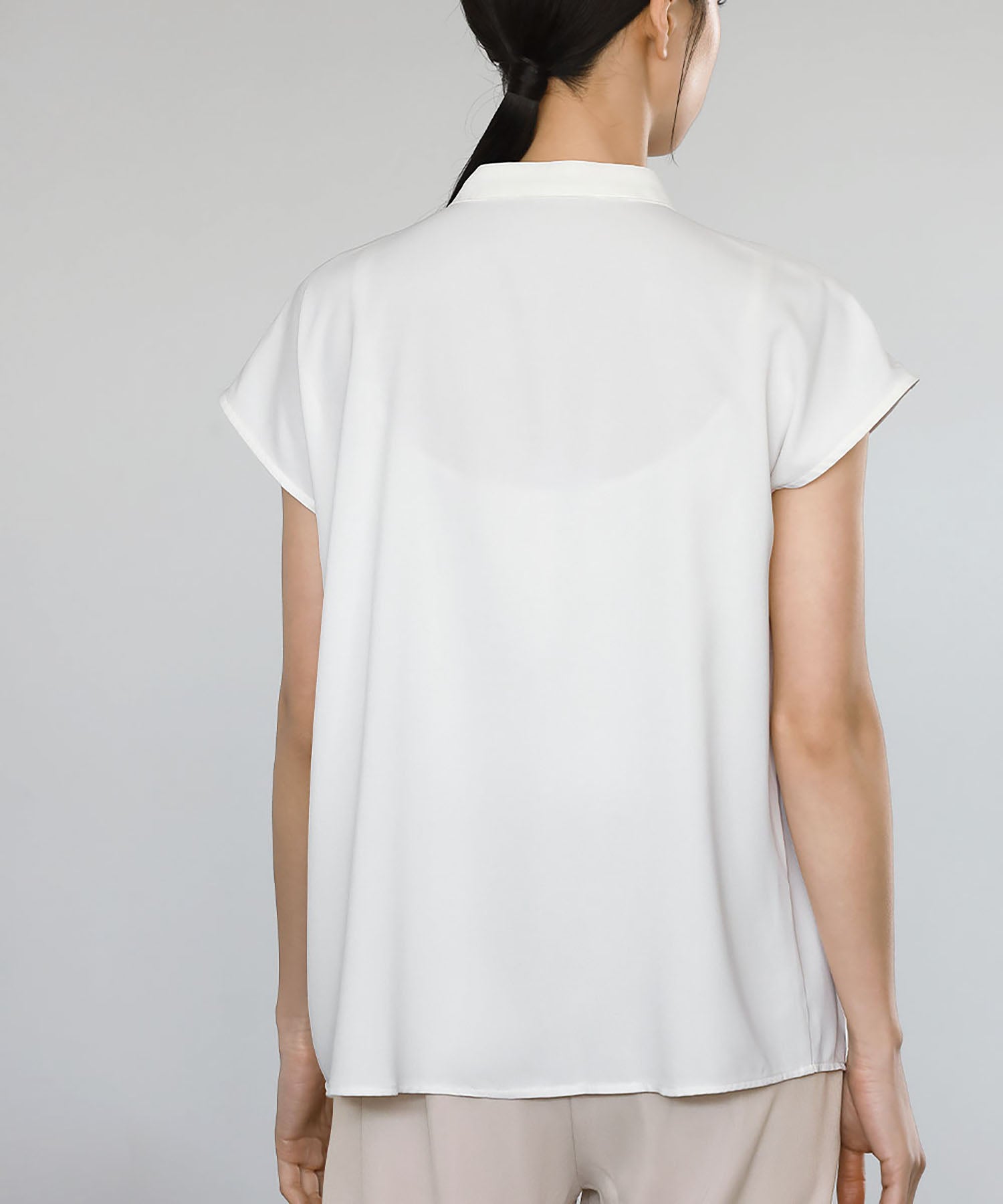 Flolia Frill Tie Short Sleeve Business Blouse [Washable]