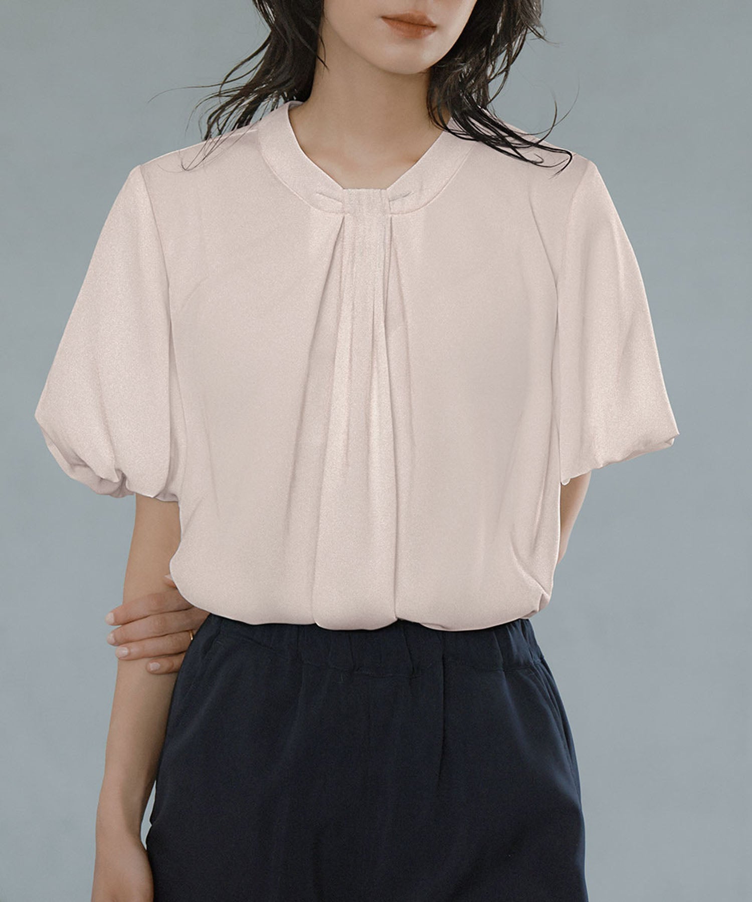 Flolia Puff Sleeve Bow Tie Style Business Blouse [Washable]