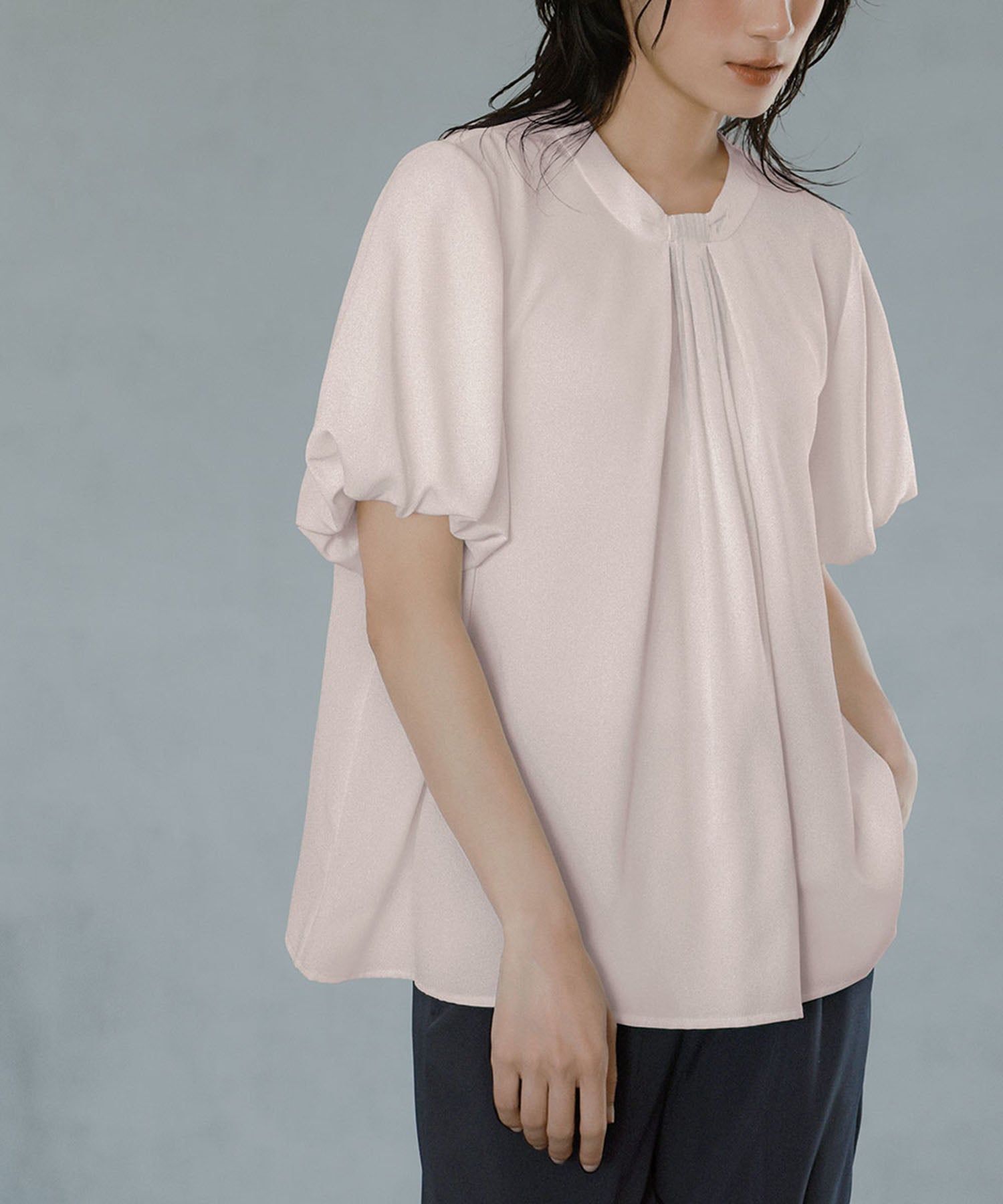 Flolia Puff Sleeve Bow Tie Style Business Blouse [Washable]