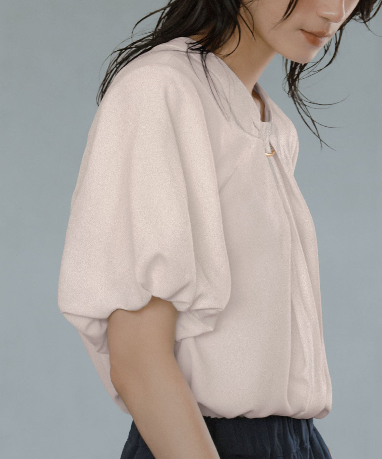 Flolia Puff Sleeve Bow Tie Style Business Blouse [Washable]