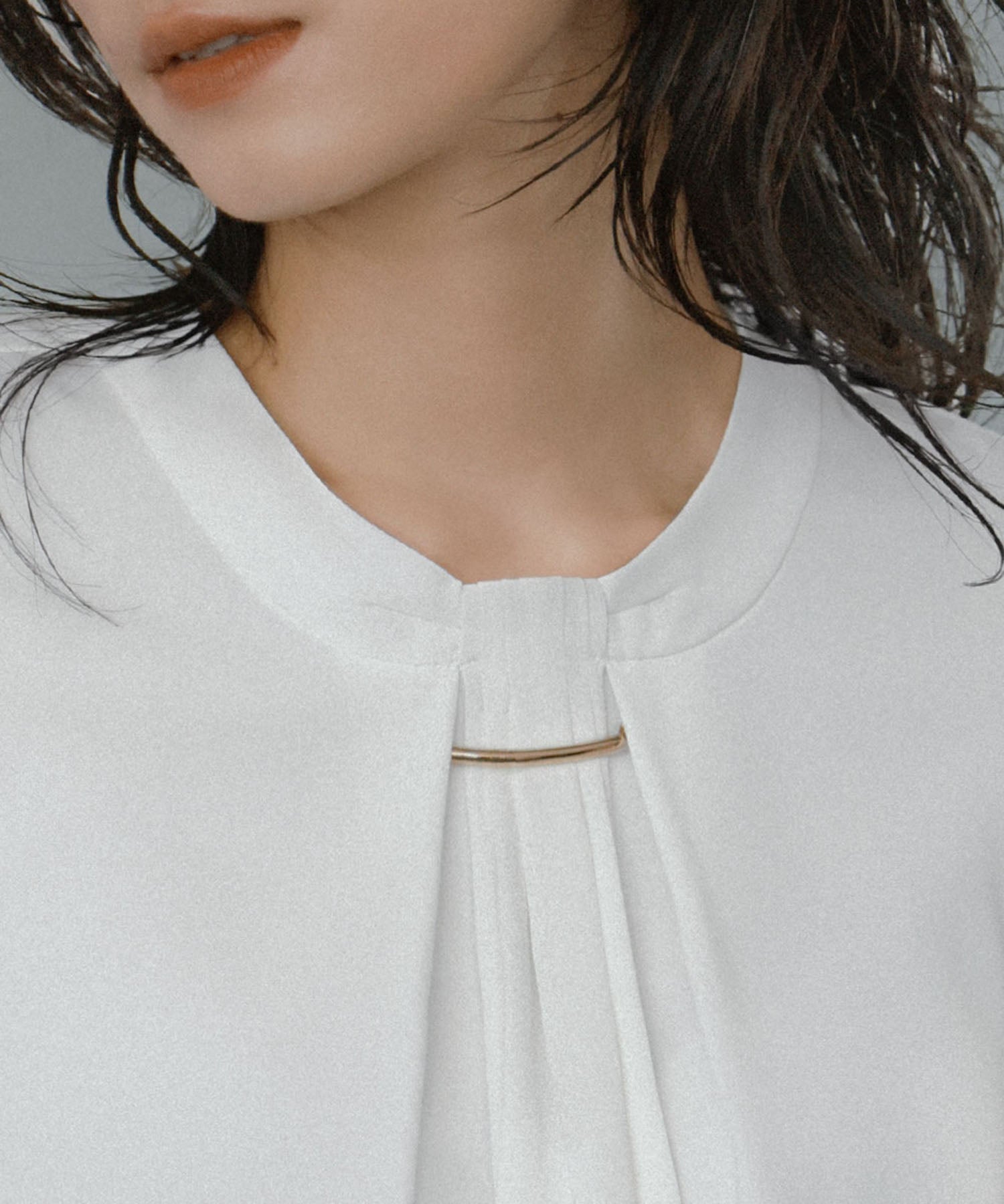 Flolia Puff Sleeve Bow Tie Style Business Blouse [Washable]