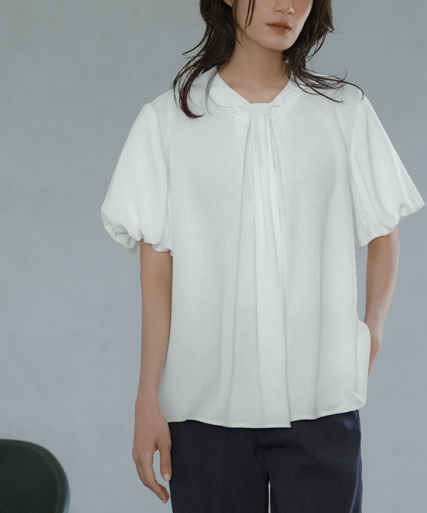 Flolia Puff Sleeve Bow Tie Style Business Blouse [Washable]