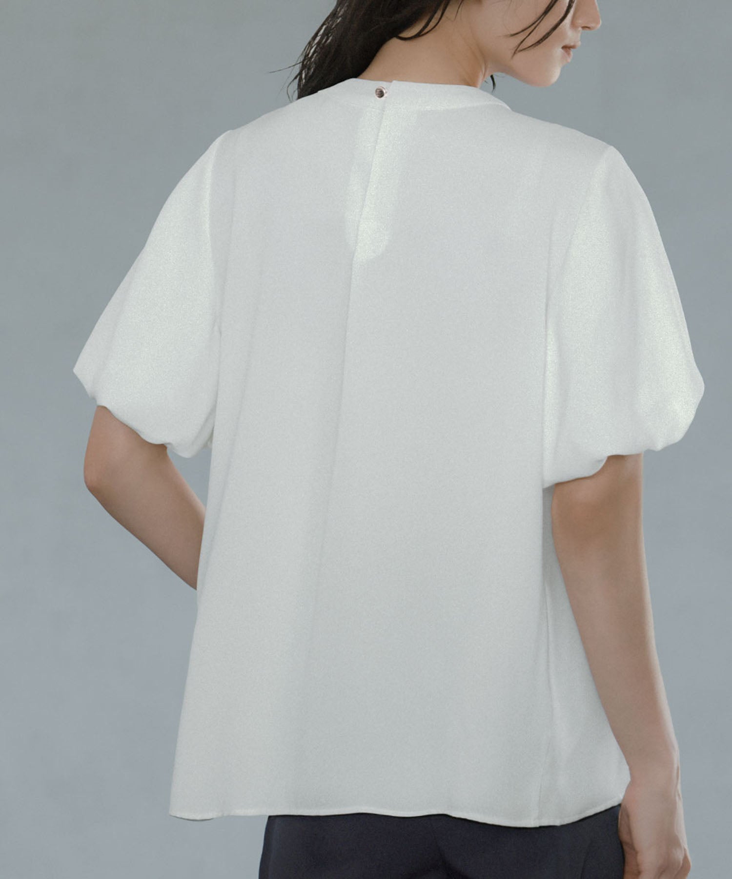 Flolia Puff Sleeve Bow Tie Style Business Blouse [Washable]