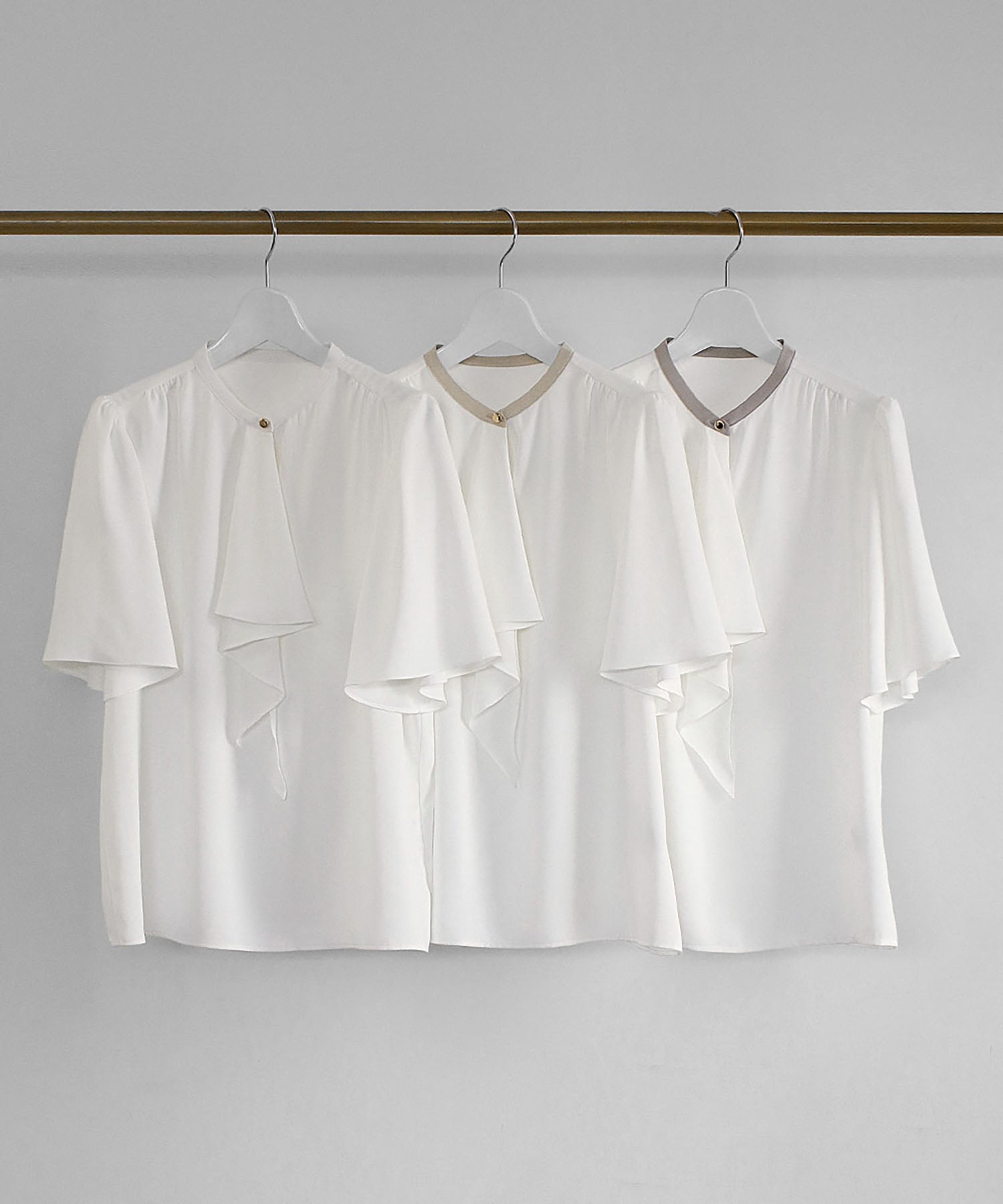 Flolia Bow Tie Flare Sleeve Bicolor Business Blouse [Washable]