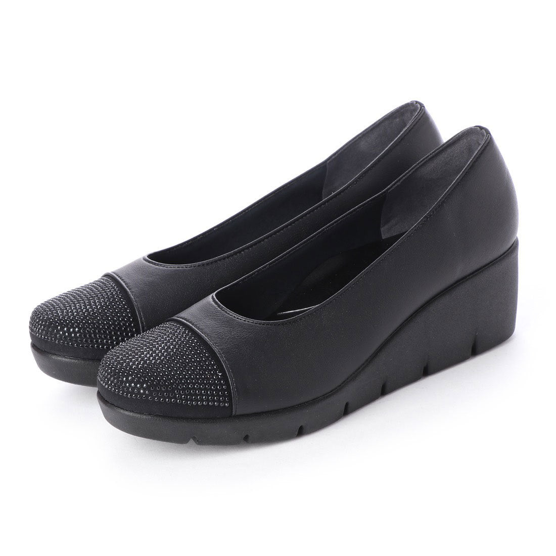 First Contact Made in Japan Wedge Sole Comfort Pumps, Beaded Runnable Wedge Pumps