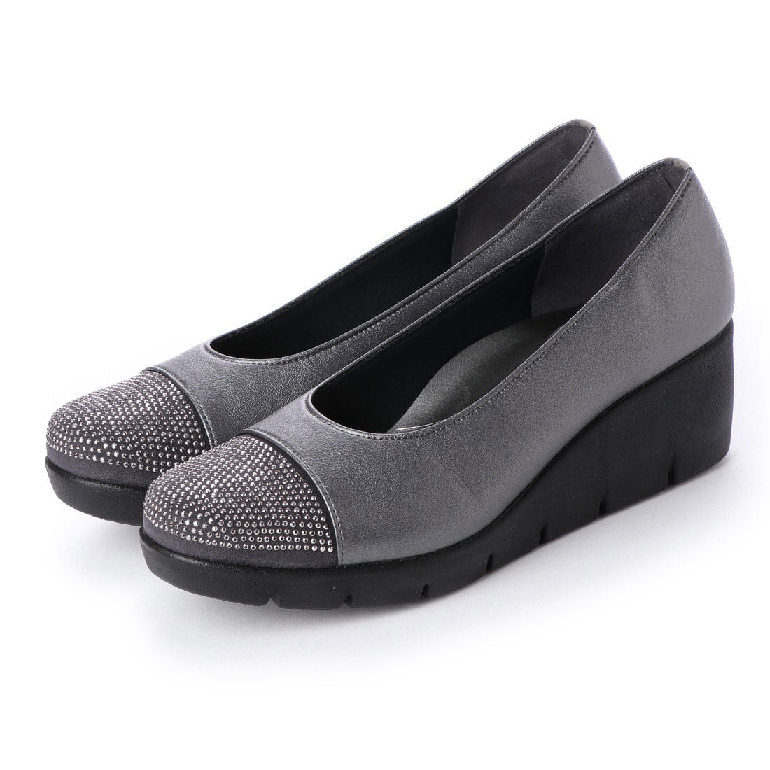 First Contact Made in Japan Wedge Sole Comfort Pumps, Beaded Runnable Wedge Pumps