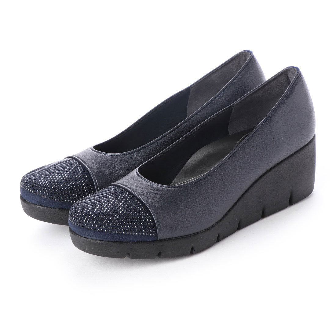 First Contact Made in Japan Wedge Sole Comfort Pumps, Beaded Runnable Wedge Pumps