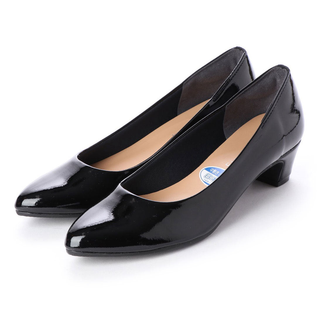 ファーストコンタクト First Contact 日本製パンプス ファーストコンタクト ミドルヒール4cm スムース フォーマル 黒,ブラック(エナメル/21)