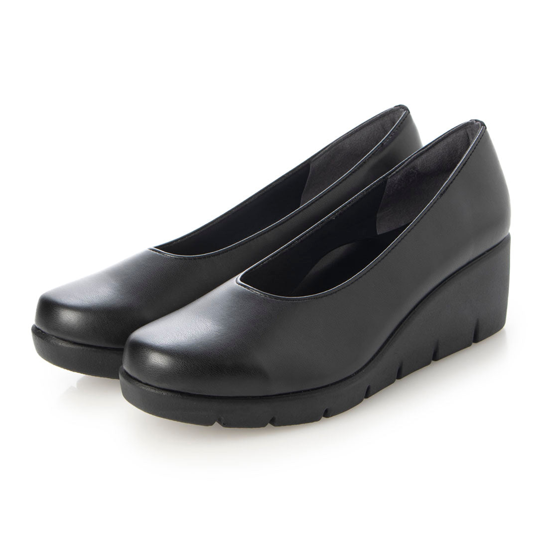 ファーストコンタクト First Contact 【日本製】First Contact ファーストコンタクト パンプス レディース コンフォート シューズ 美脚 ウェッジソール オフィス  低反発インソール,ブラック