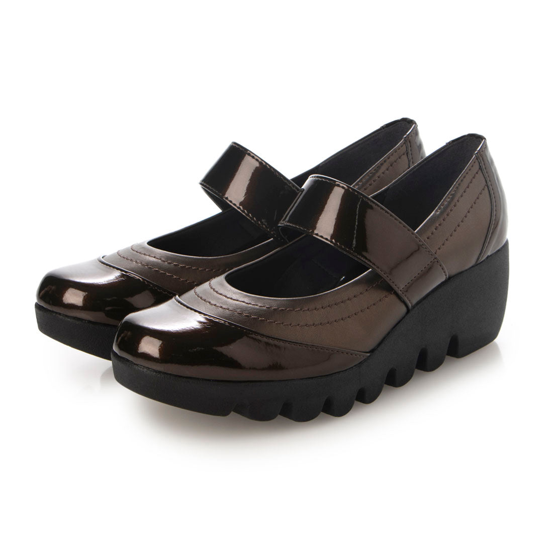 ファーストコンタクト First Contact ワンストラップウエッジソールパンプス,DARK BROWN
