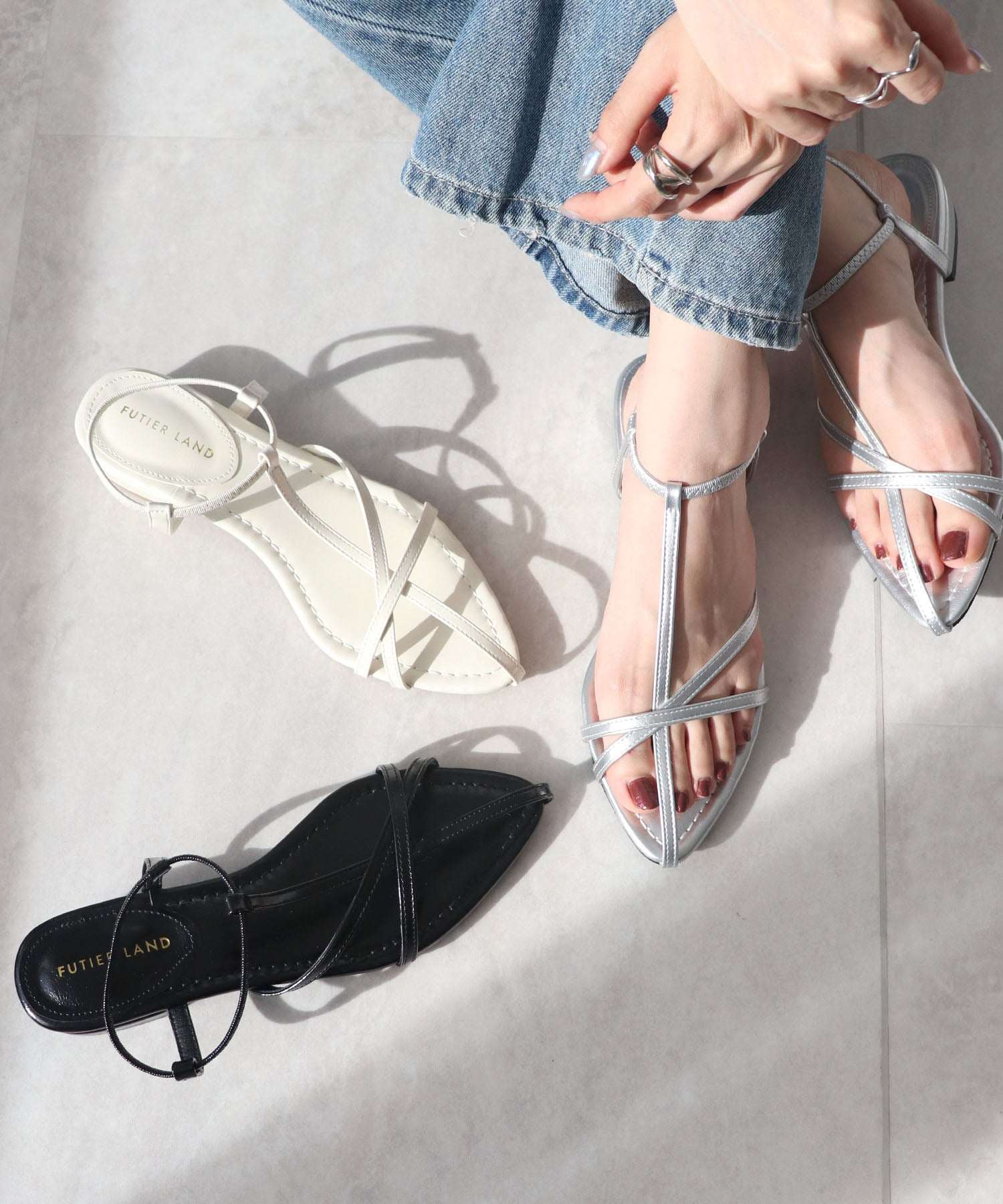 Futier Land Futier Land 【Easy to Wear with One Hand】 T-Narrow Rubber Strap Sandals