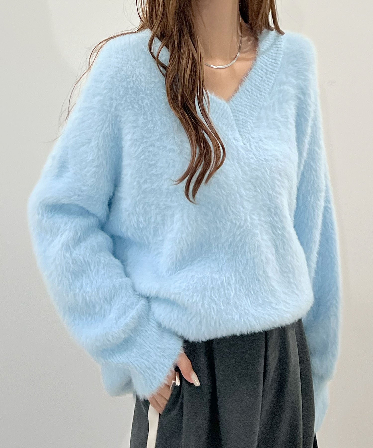 フューティアランド Futier Land モヘアタッチ裾リブシャギーニット （ブルー） ブルー