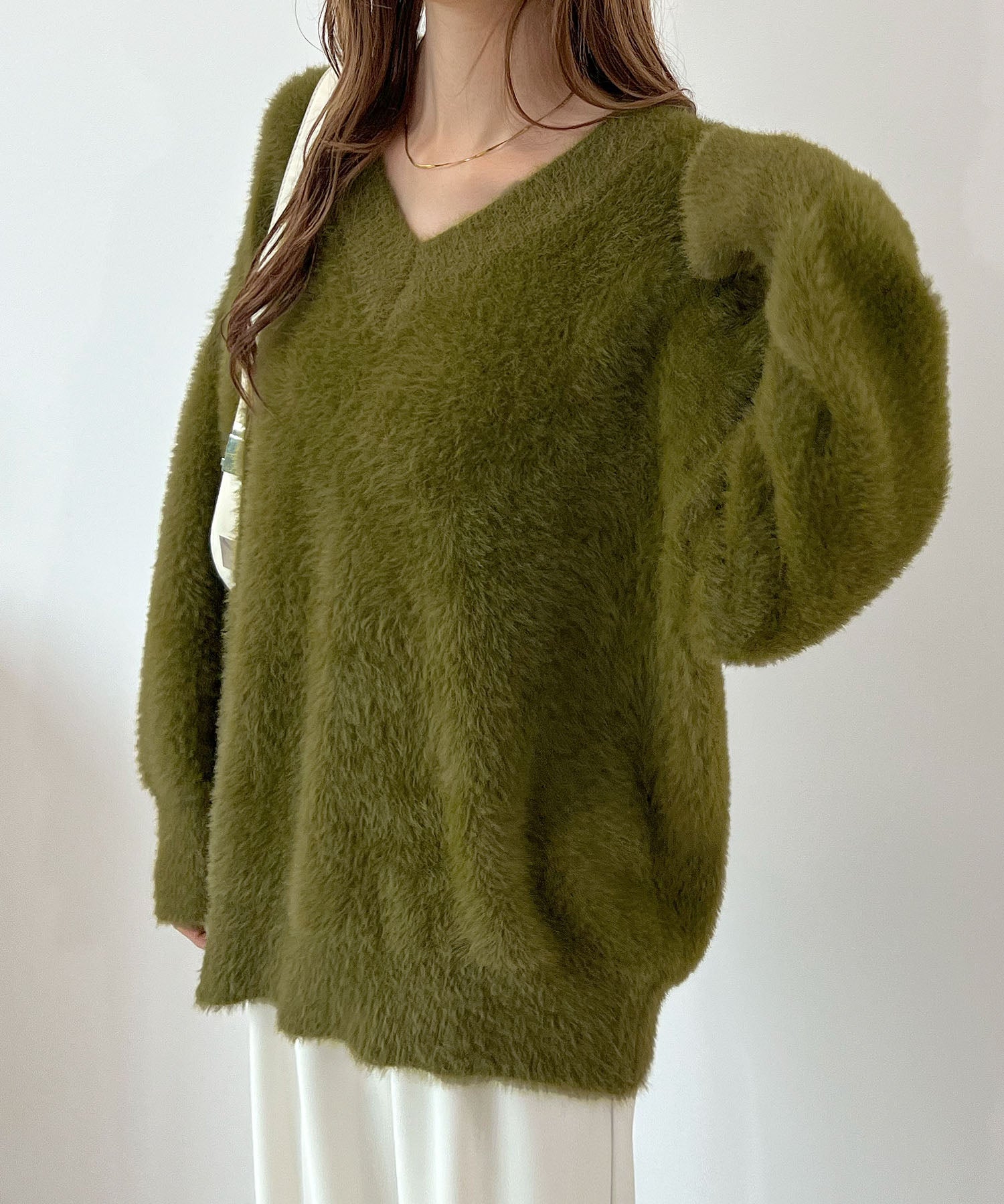 フューティアランド Futier Land モヘアタッチ裾リブシャギーニット （グリーン） グリーン