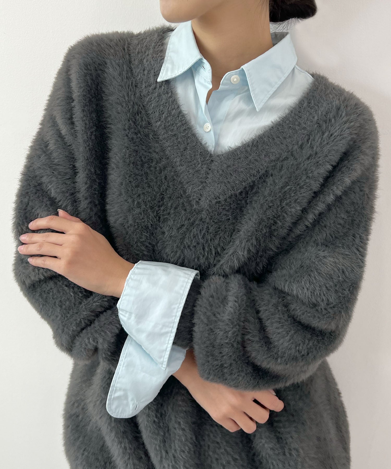 フューティアランド Futier Land モヘアタッチ裾リブシャギーニット （チャコールグレー） チャコールグレー