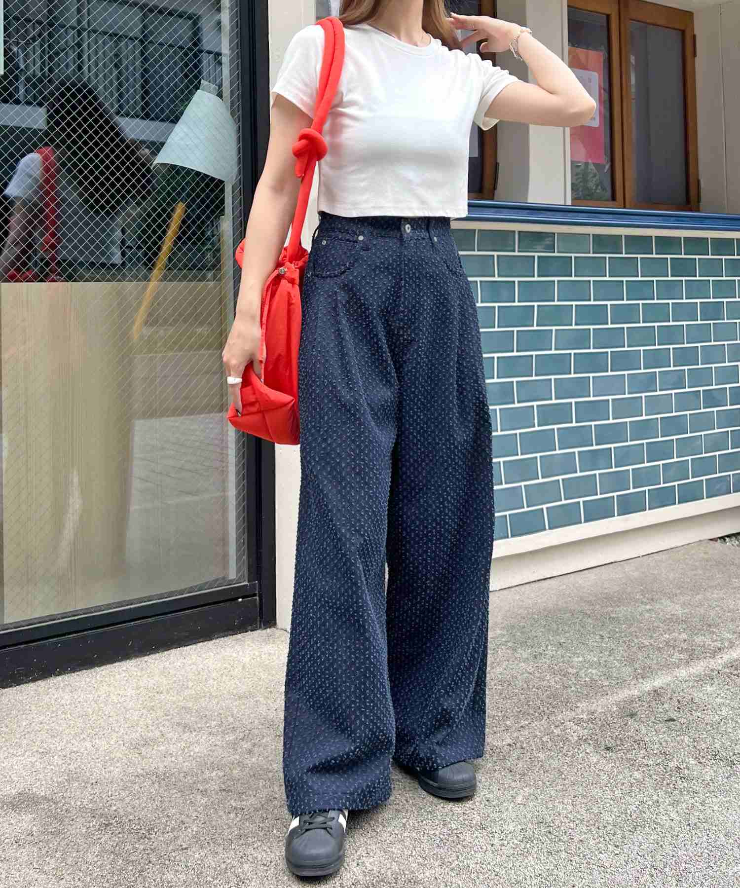 フューティアランド Futier Land ドット柄ワイドデニムパンツ （インディゴブルー） インディゴブルー