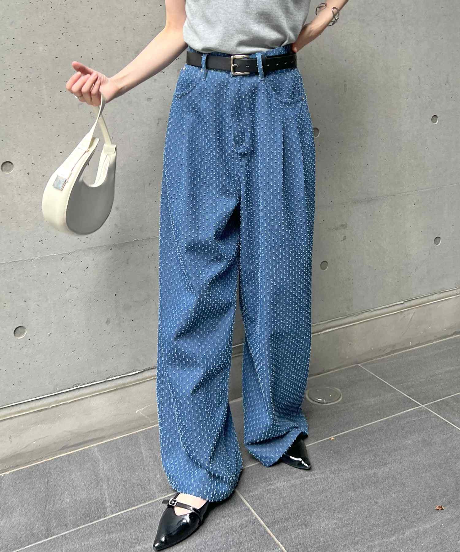 フューティアランド Futier Land ドット柄ワイドデニムパンツ （ブルー） ブルー