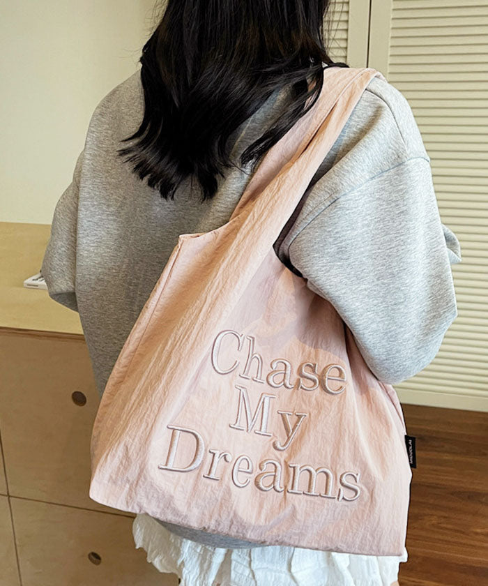 ナイロンロゴ刺繍トートバッグ ピンク