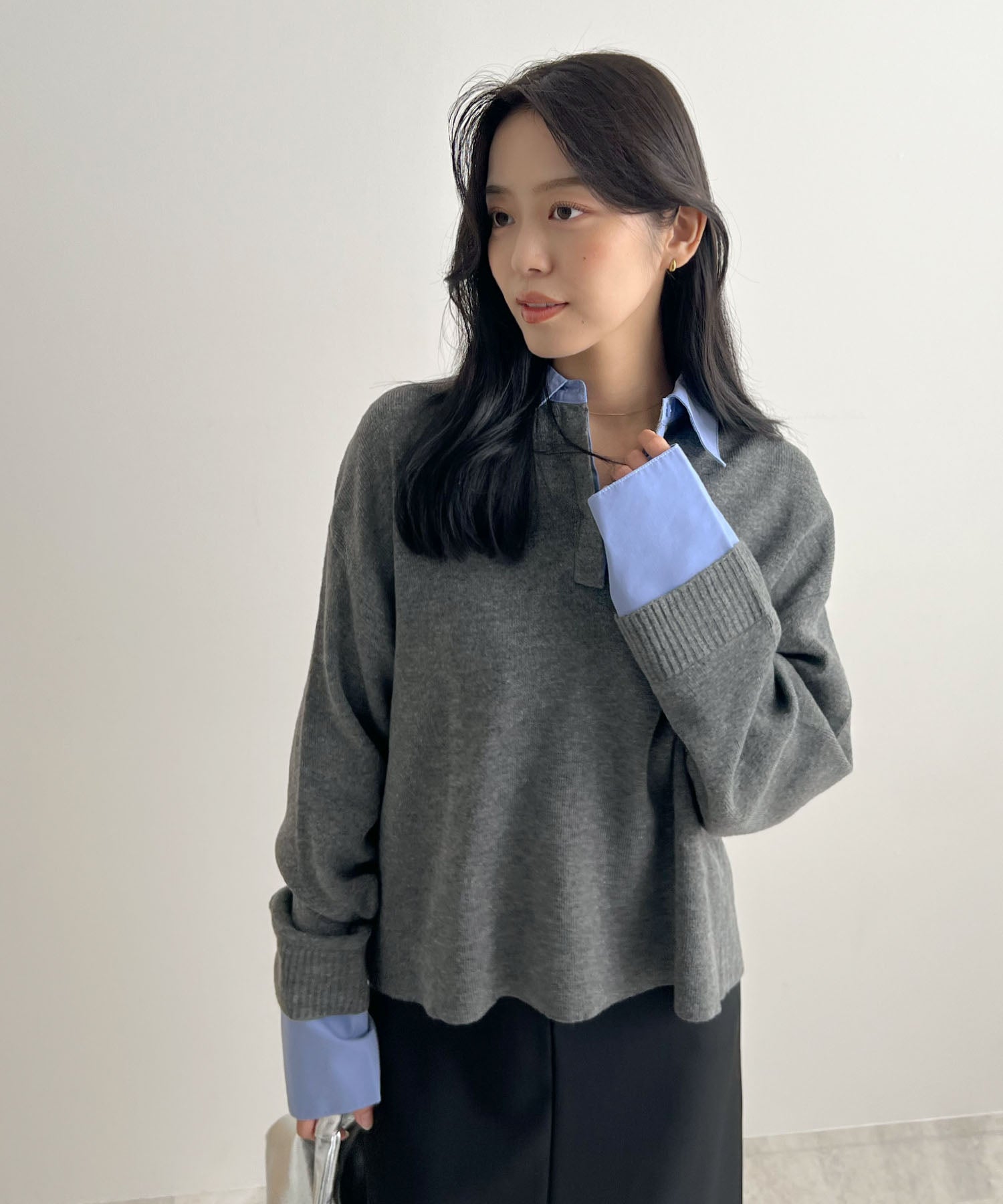 フューティアランド Futier Land シャツ襟付きポロニット （チャコールグレー） チャコールグレー