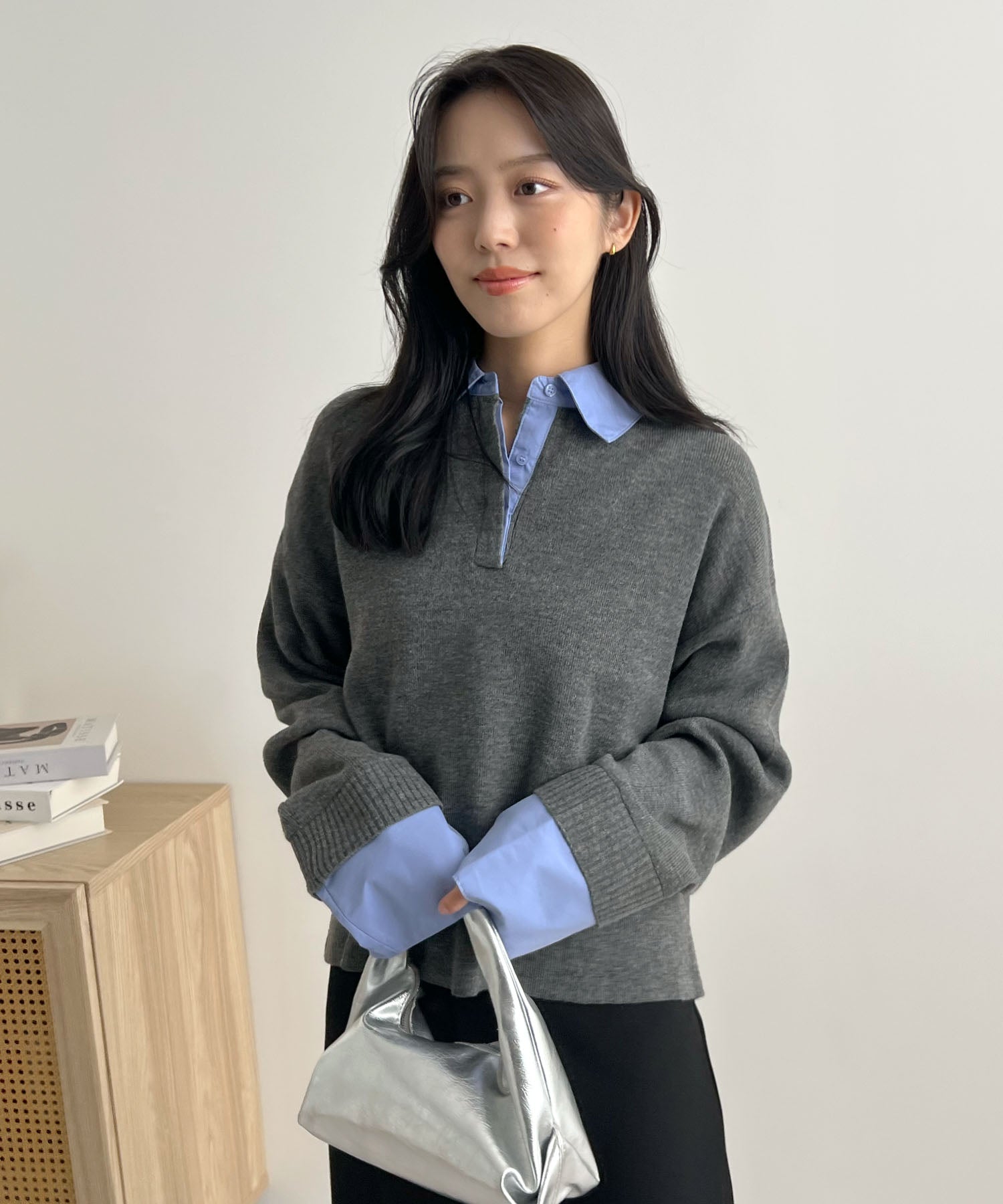 フューティアランド Futier Land シャツ襟付きポロニット （チャコールグレー） チャコールグレー