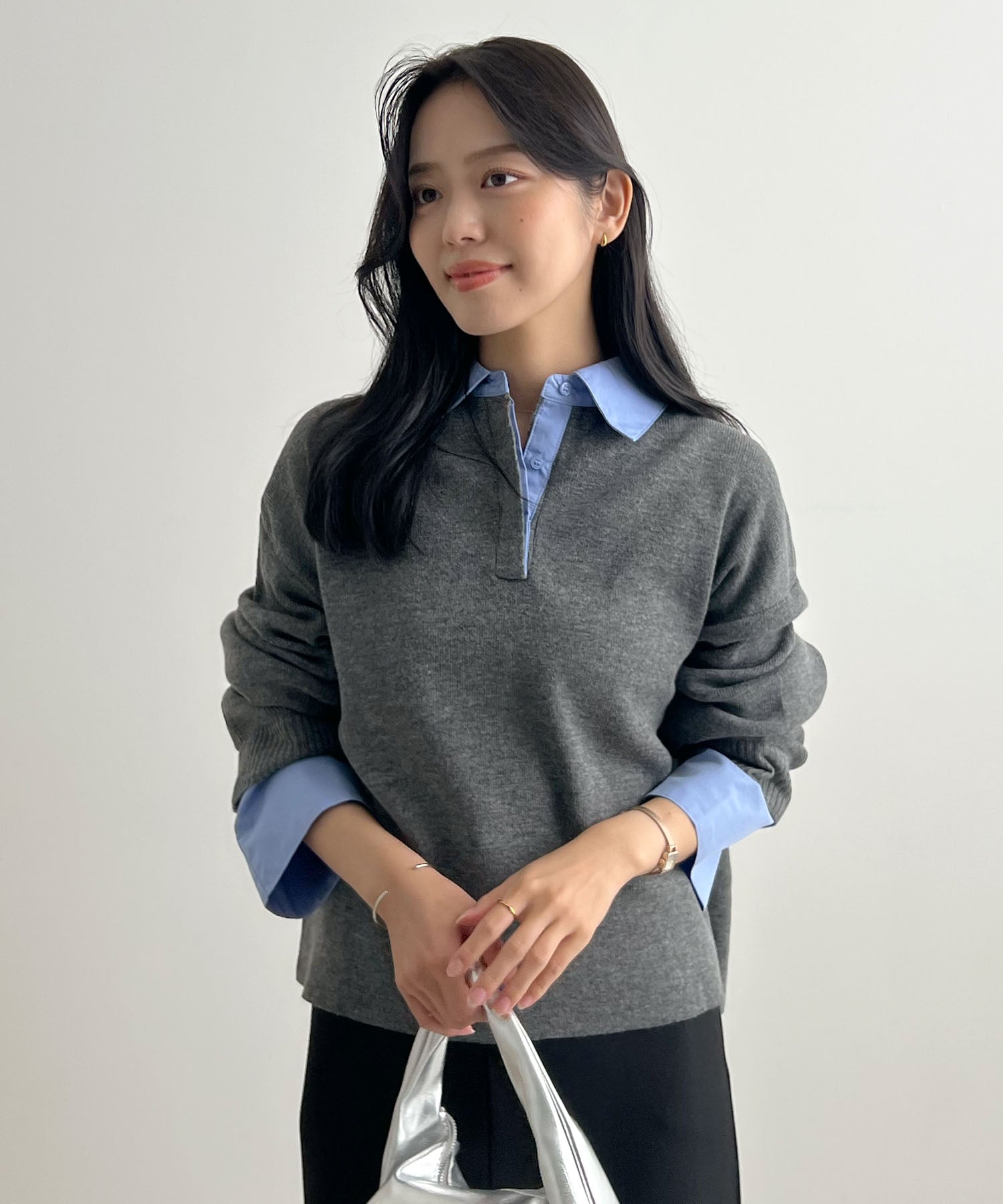 フューティアランド Futier Land シャツ襟付きポロニット （チャコールグレー） チャコールグレー