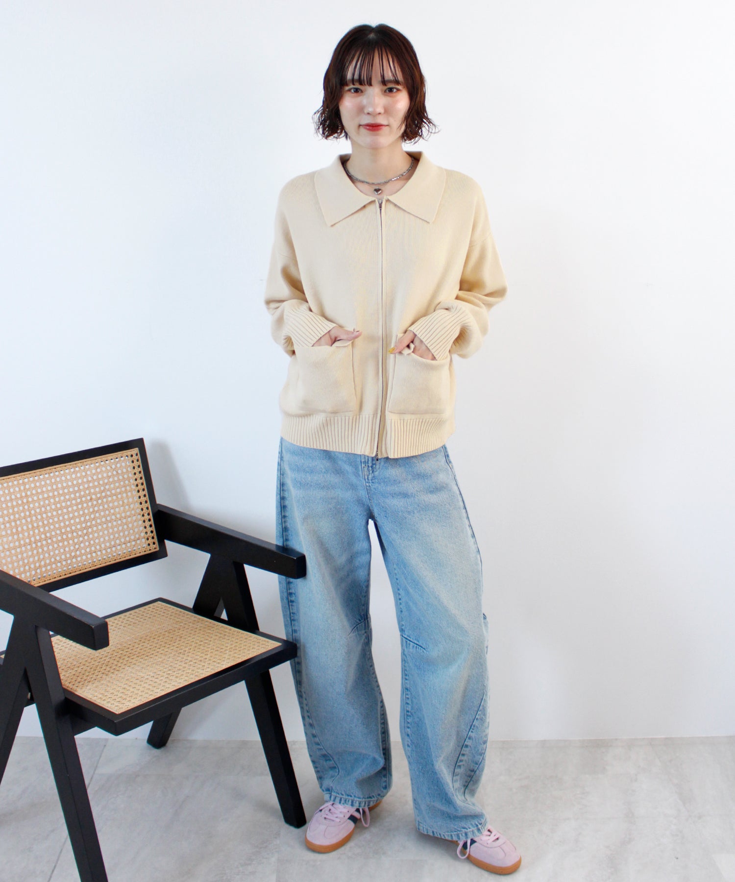 フューティアランド Futier Land zip付ニットカーディガン （アイボリー） アイボリー