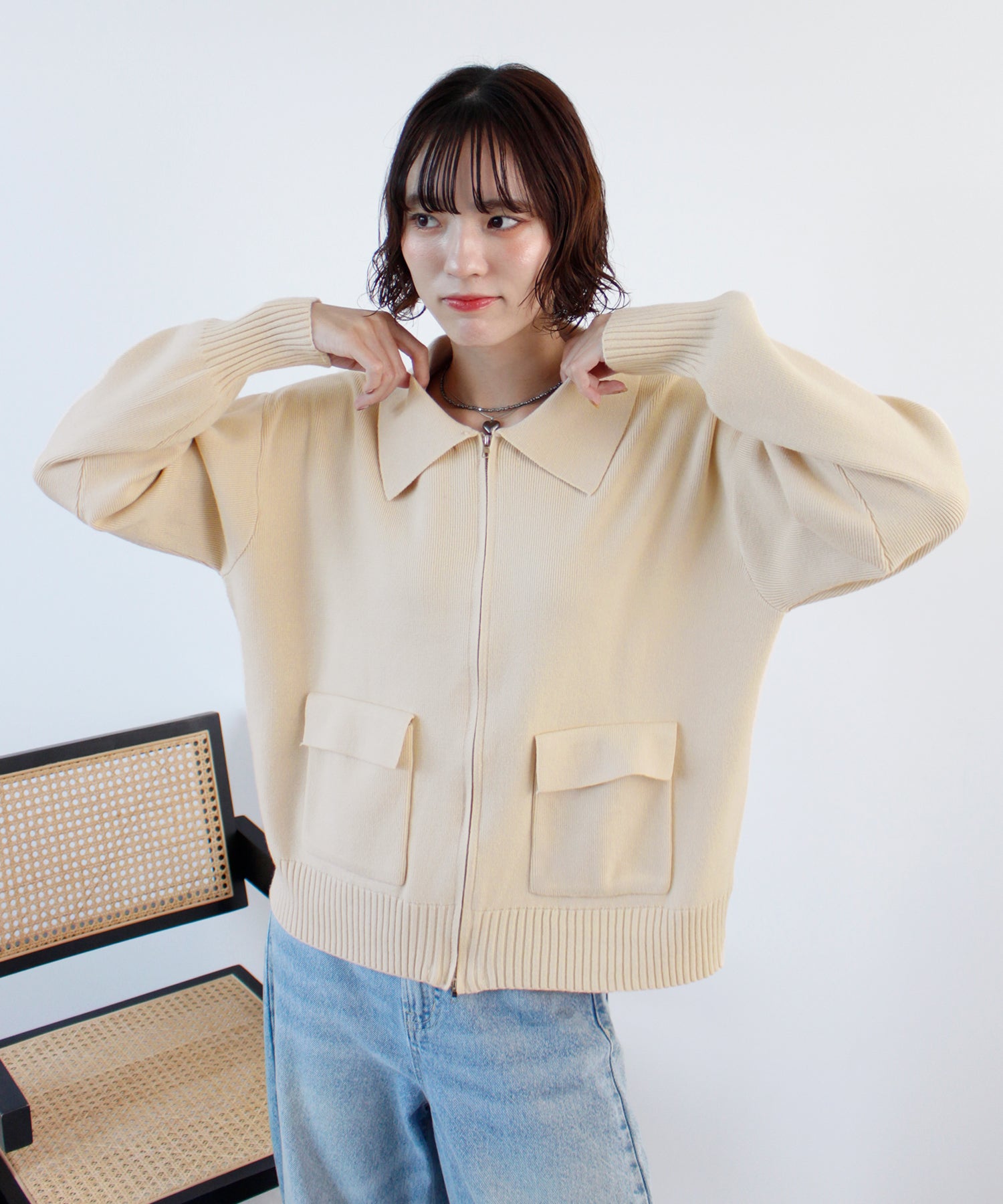 フューティアランド Futier Land zip付ニットカーディガン （アイボリー） アイボリー