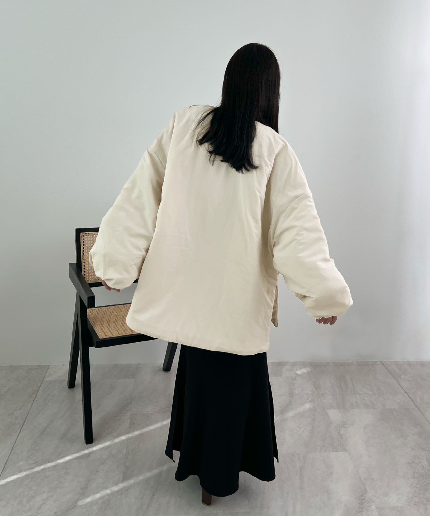 フューティアランド Futier Land サイドジップノーカラー中綿ジャケット （アイボリー） アイボリー