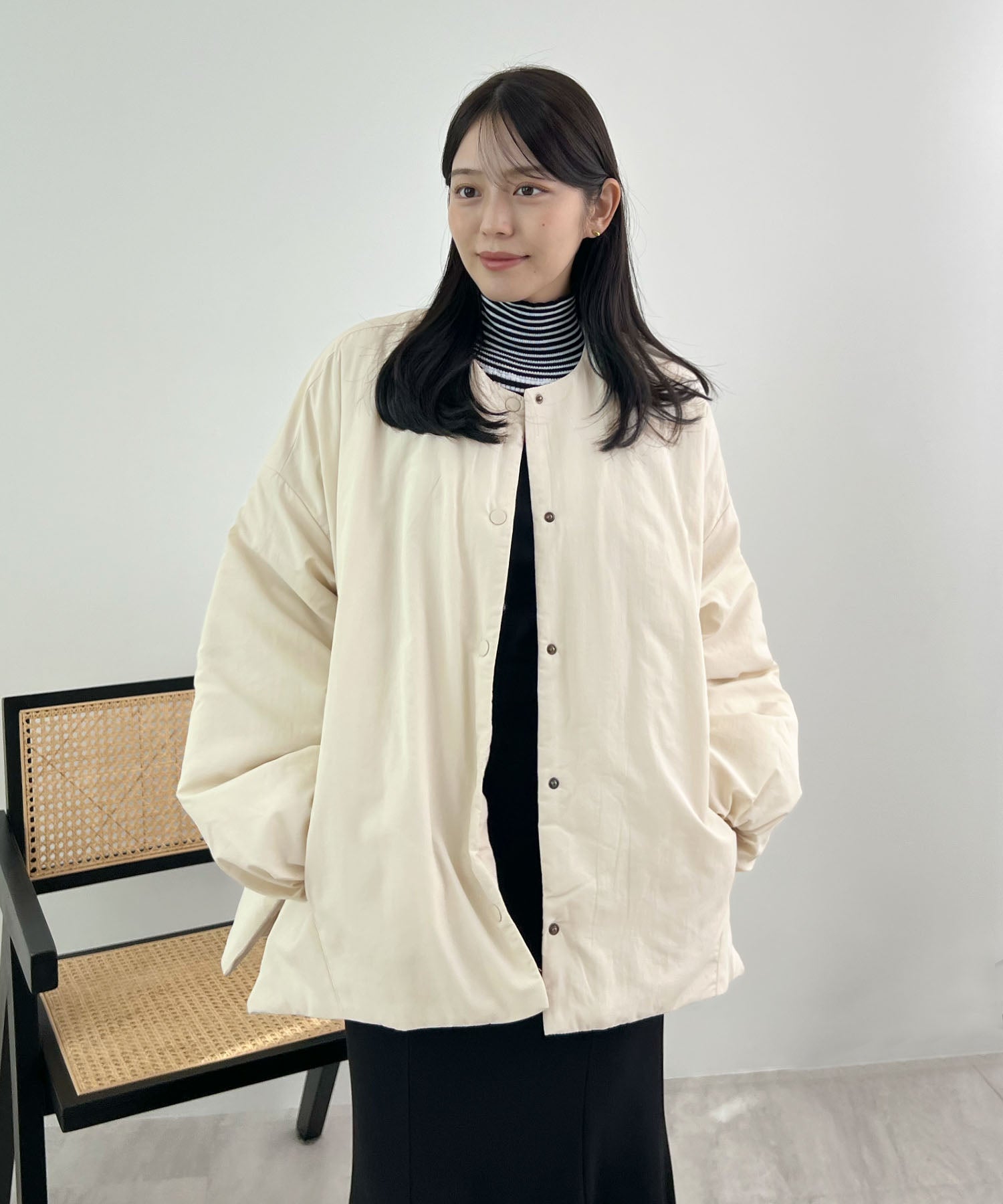 フューティアランド Futier Land サイドジップノーカラー中綿ジャケット （アイボリー） アイボリー