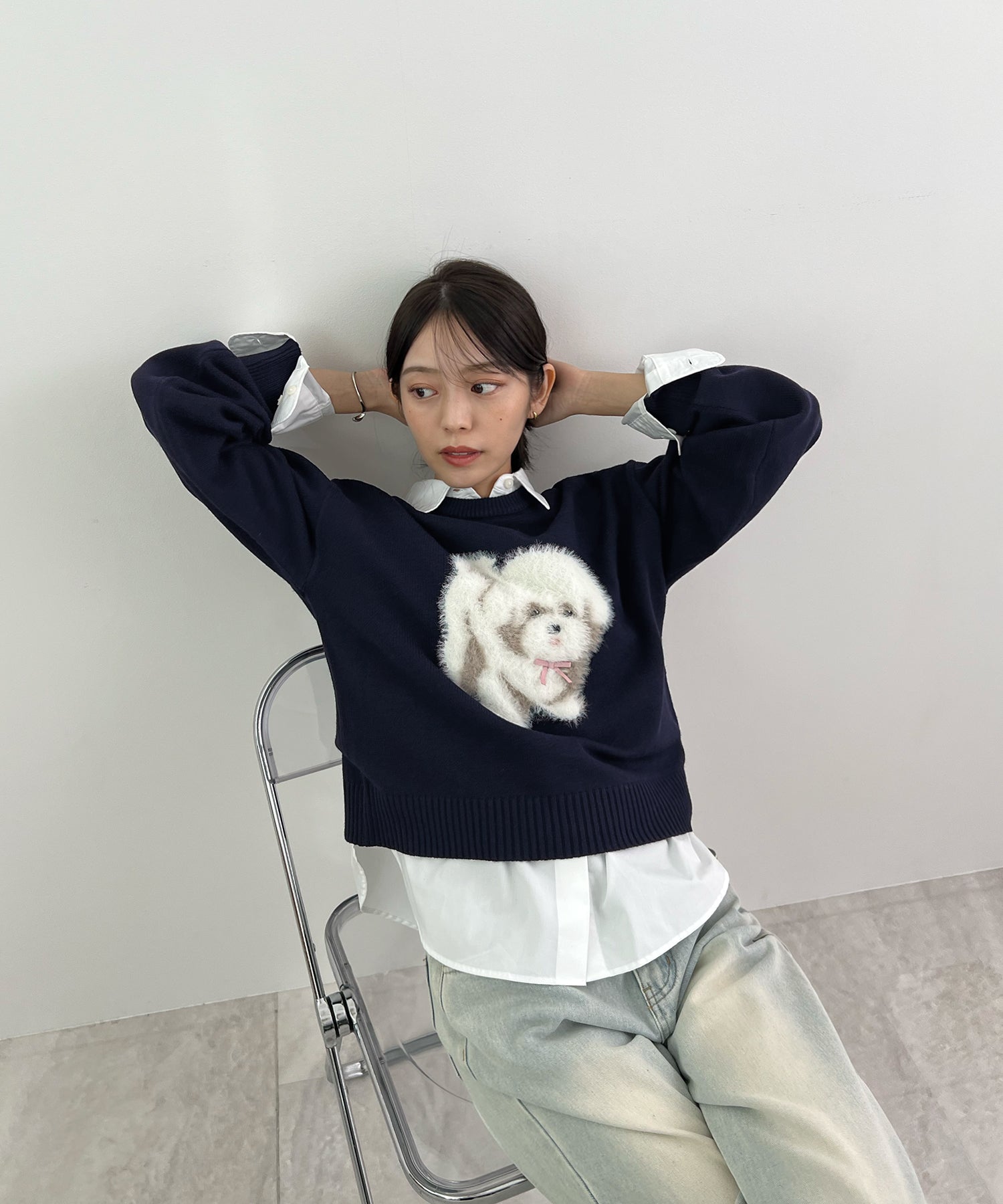 フューティアランド Futier Land ふわふわフェザードッグニットトップス （ネイビー） ネイビー