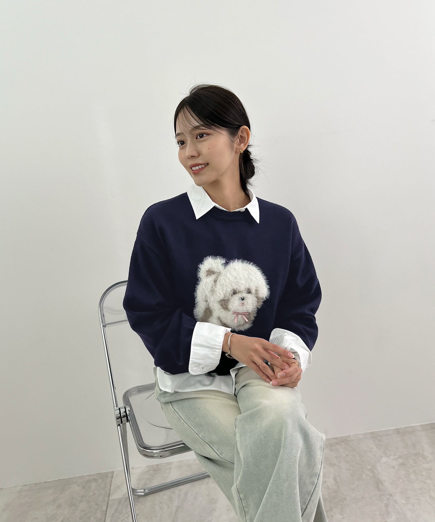 フューティアランド Futier Land ふわふわフェザードッグニットトップス （ネイビー） ネイビー