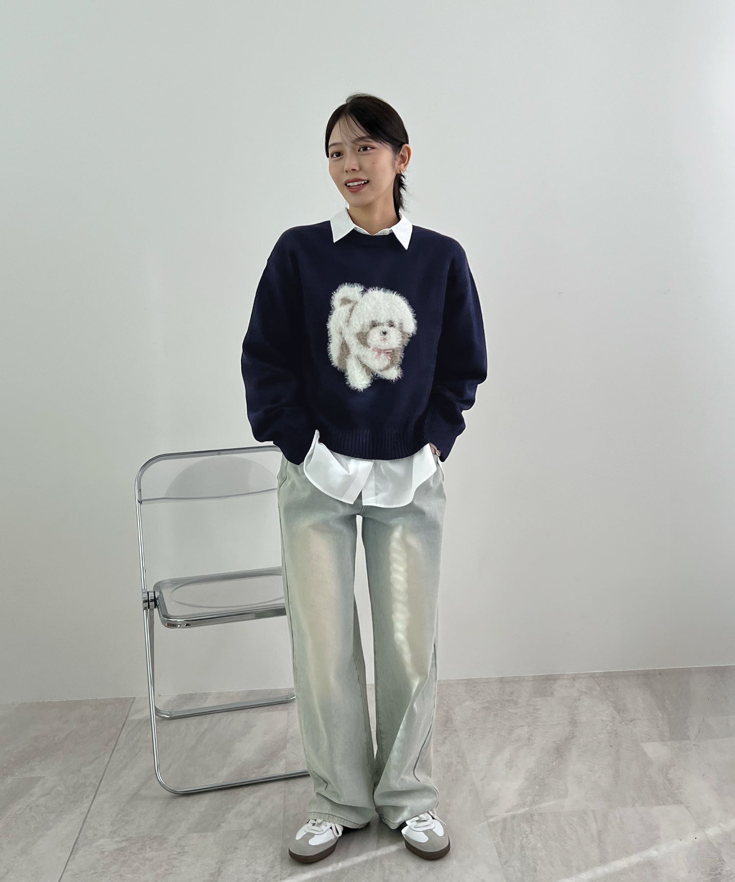 フューティアランド Futier Land ふわふわフェザードッグニットトップス （ネイビー） ネイビー