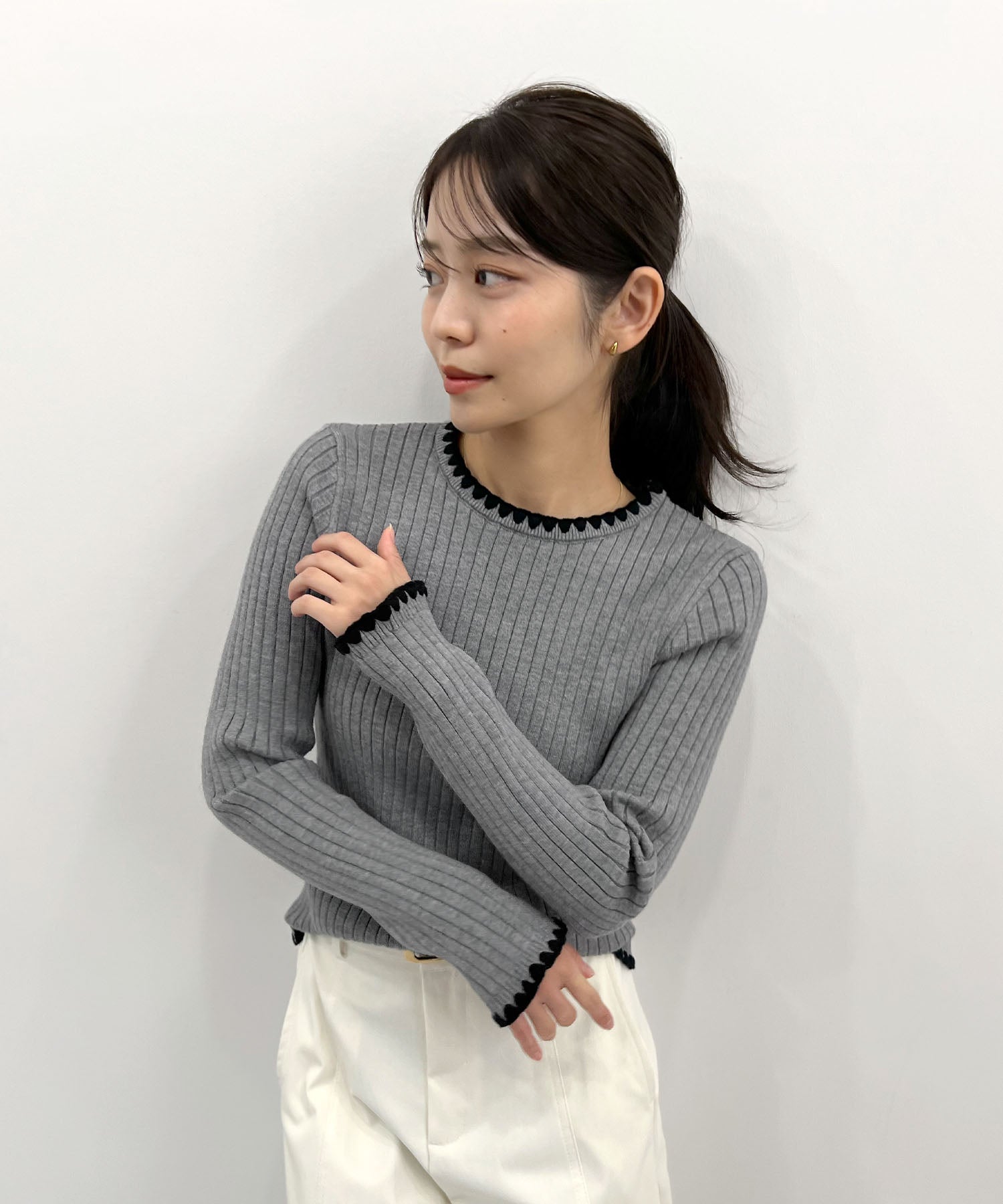 フューティアランド Futier Land 配色ステッチリブニット （グレー） グレー