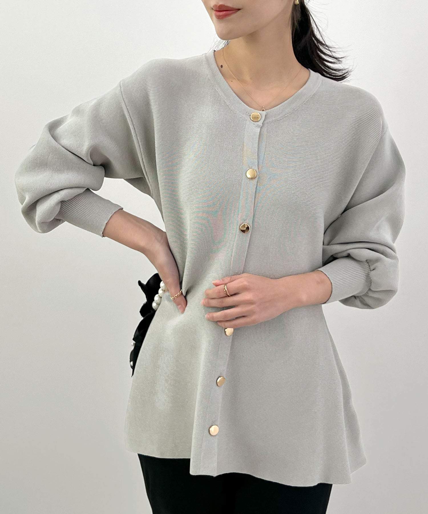 フューティアランド Futier Land ペプラムニットカーディガン （ライトグレー） ライトグレー