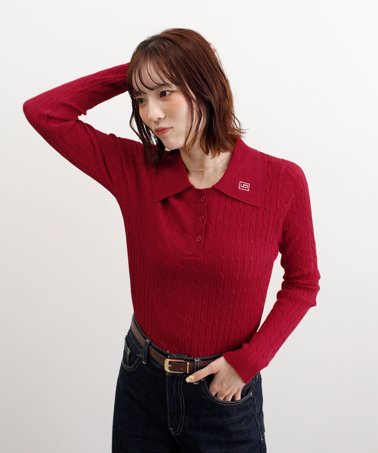 フューティアランド Futier Land ロゴ刺繍ケーブルポロニット （レッド） レッド