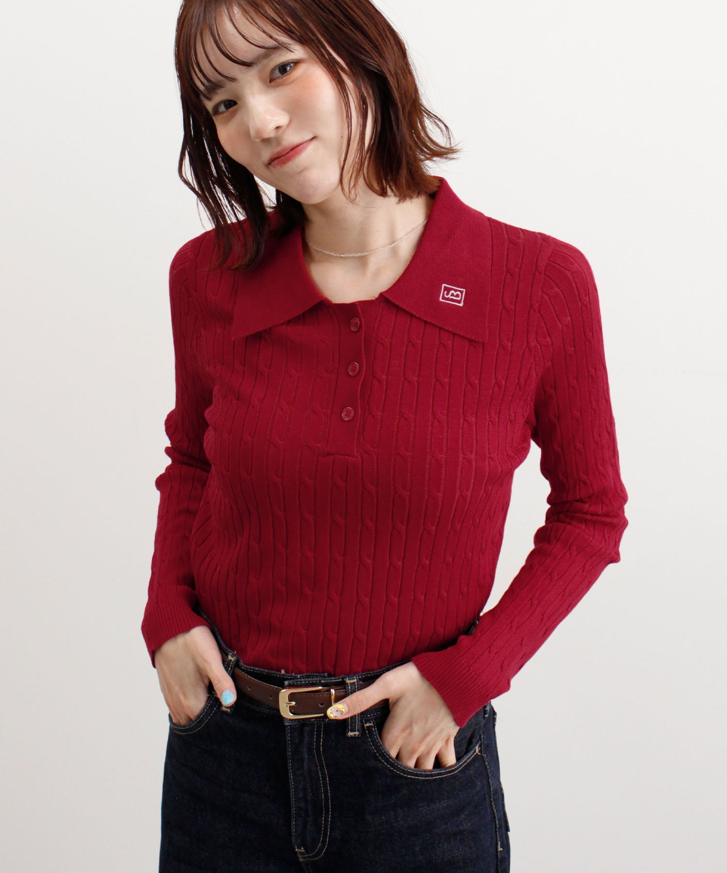 フューティアランド Futier Land ロゴ刺繍ケーブルポロニット （レッド） レッド