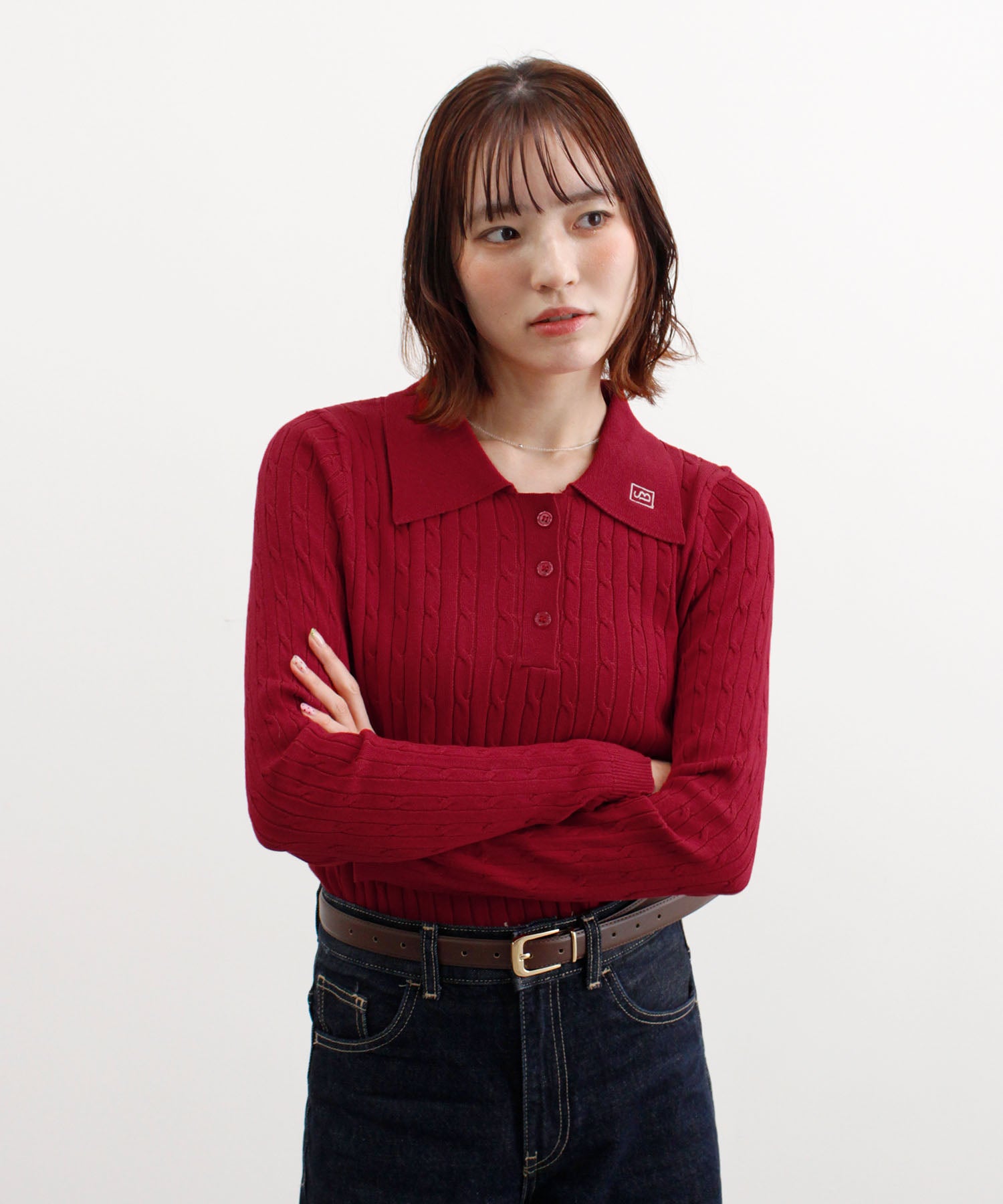 フューティアランド Futier Land ロゴ刺繍ケーブルポロニット （レッド） レッド