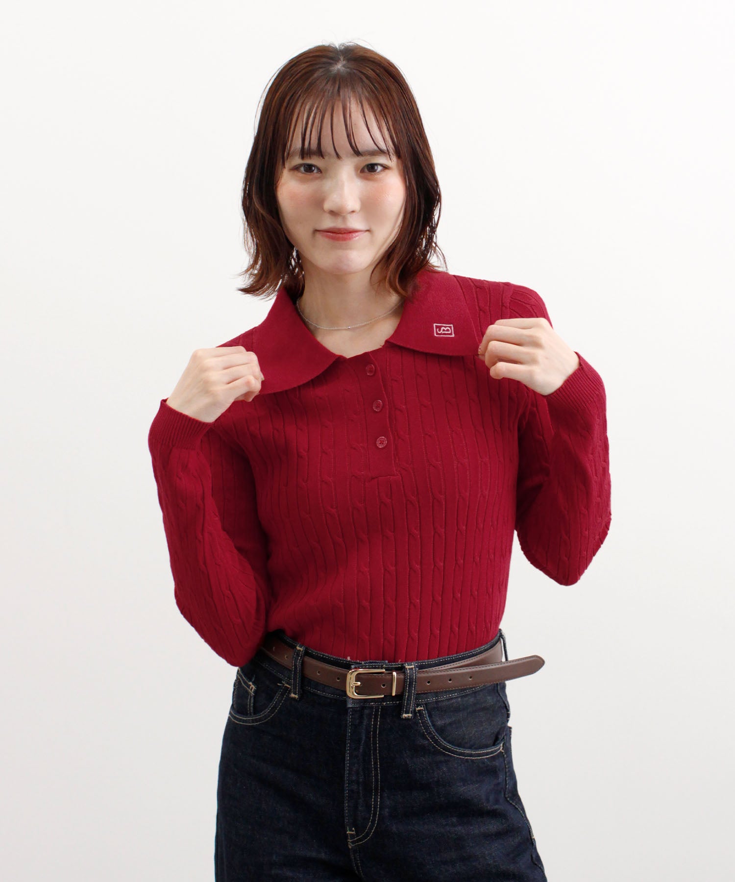 フューティアランド Futier Land ロゴ刺繍ケーブルポロニット （レッド） レッド