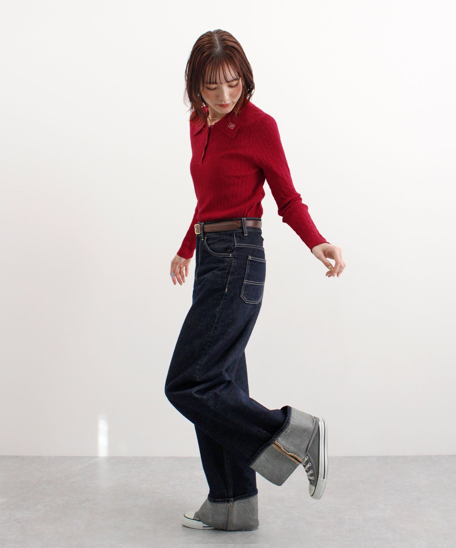 フューティアランド Futier Land ロゴ刺繍ケーブルポロニット （レッド） レッド