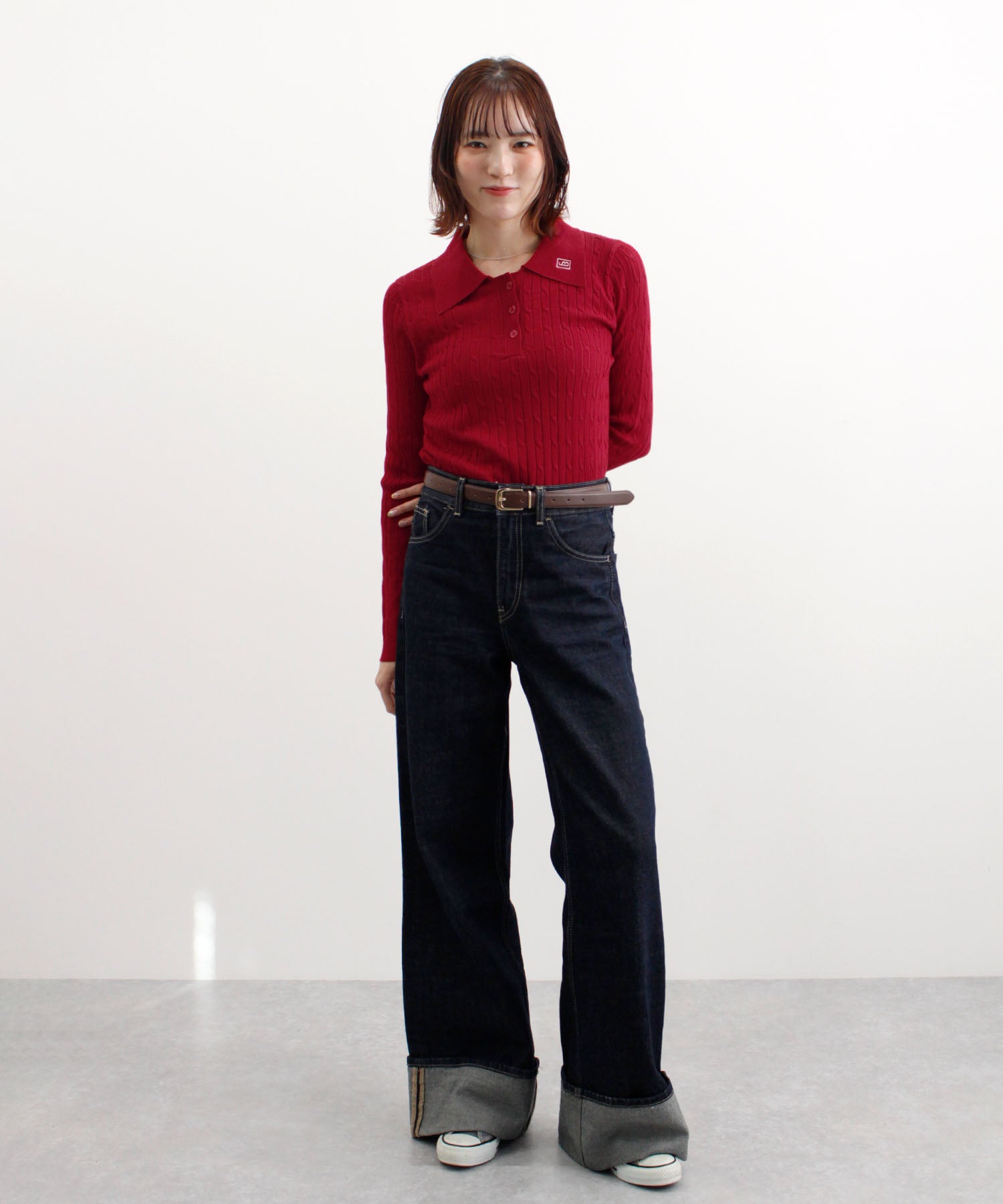 フューティアランド Futier Land ロゴ刺繍ケーブルポロニット （レッド） レッド