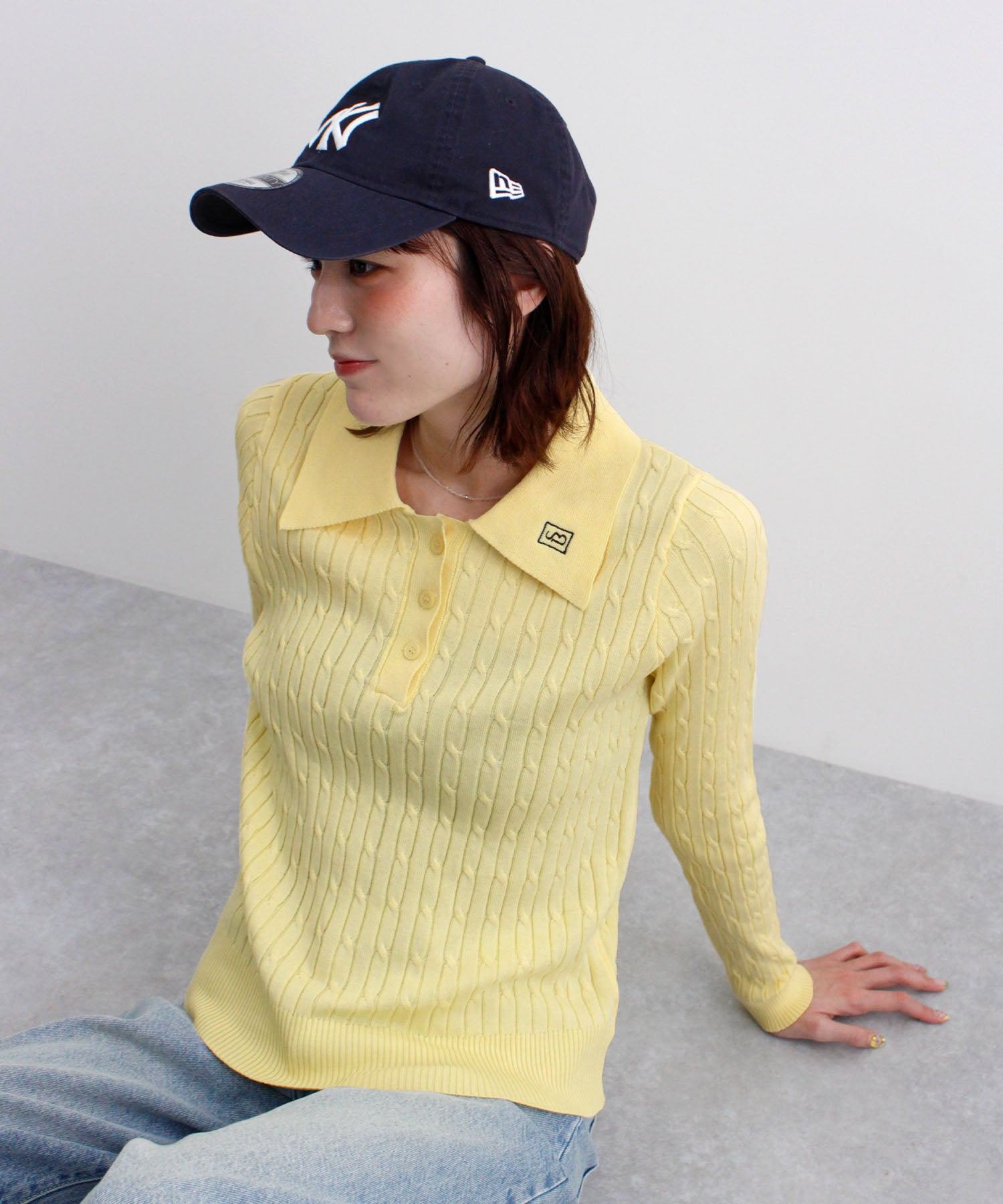 フューティアランド Futier Land ロゴ刺繍ケーブルポロニット （イエロー） イエロー