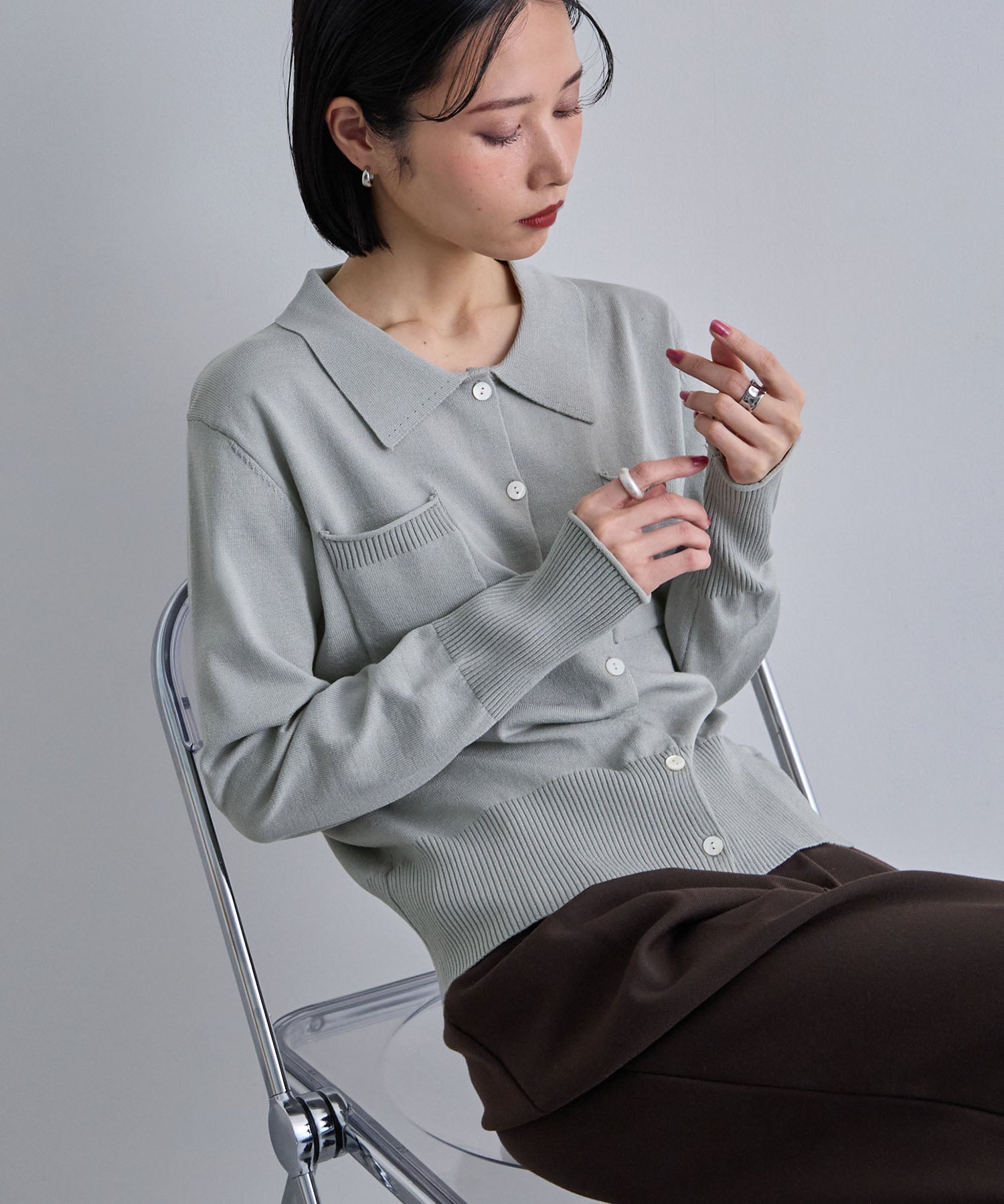 フューティアランド Futier Land ポケット付きポロニット （グレー） グレー