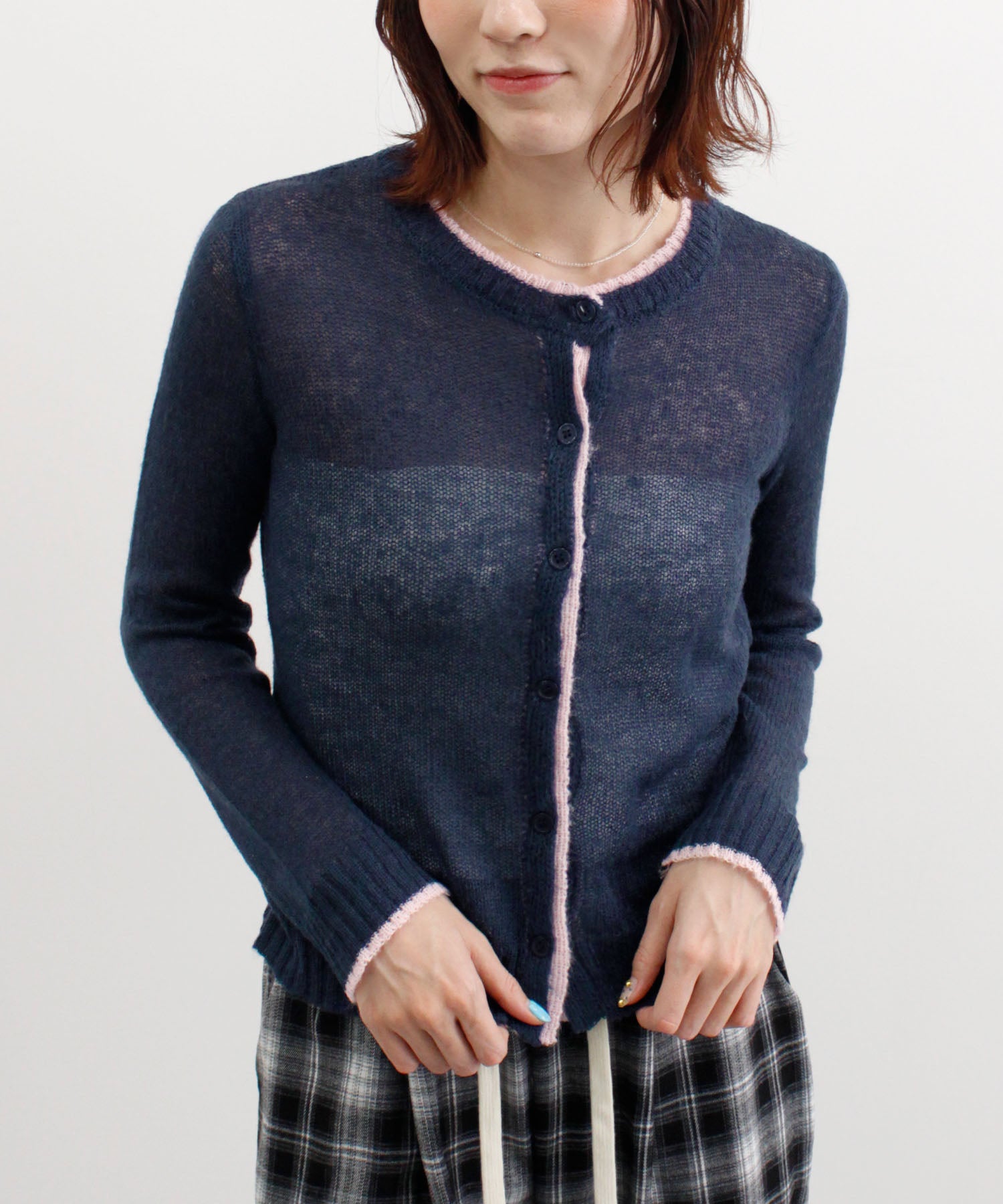 フューティアランド Futier Land 配色シアーニットカーディガン （ネイビー） ネイビー