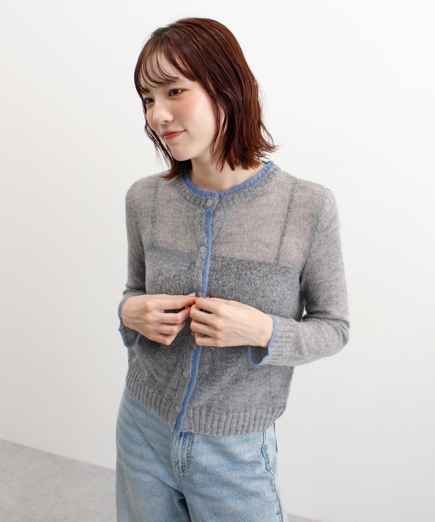 フューティアランド Futier Land 配色シアーニットカーディガン （杢グレー） 杢グレー