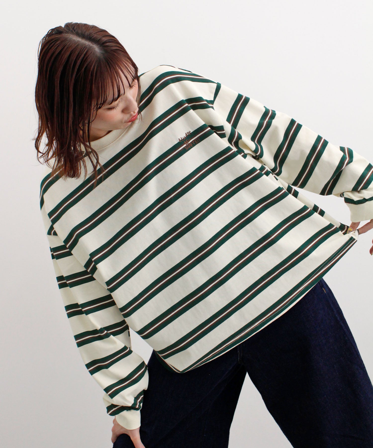 フューティアランド Futier Land ロゴ刺繍ボーダーロンT （アイボリー） アイボリー