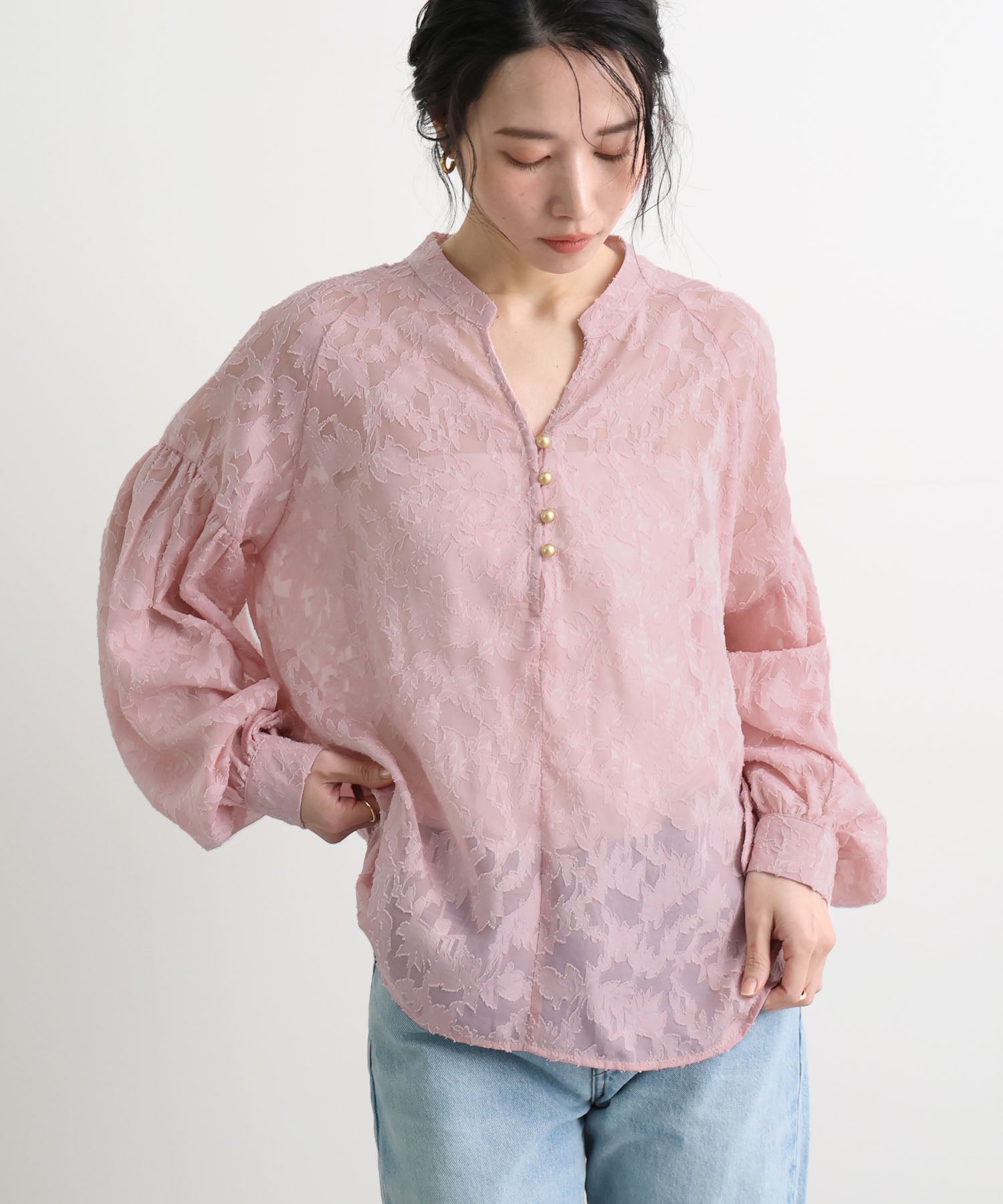 フューティアランド Futier Land ジャガードシアーブラウス （ピンク） ピンク