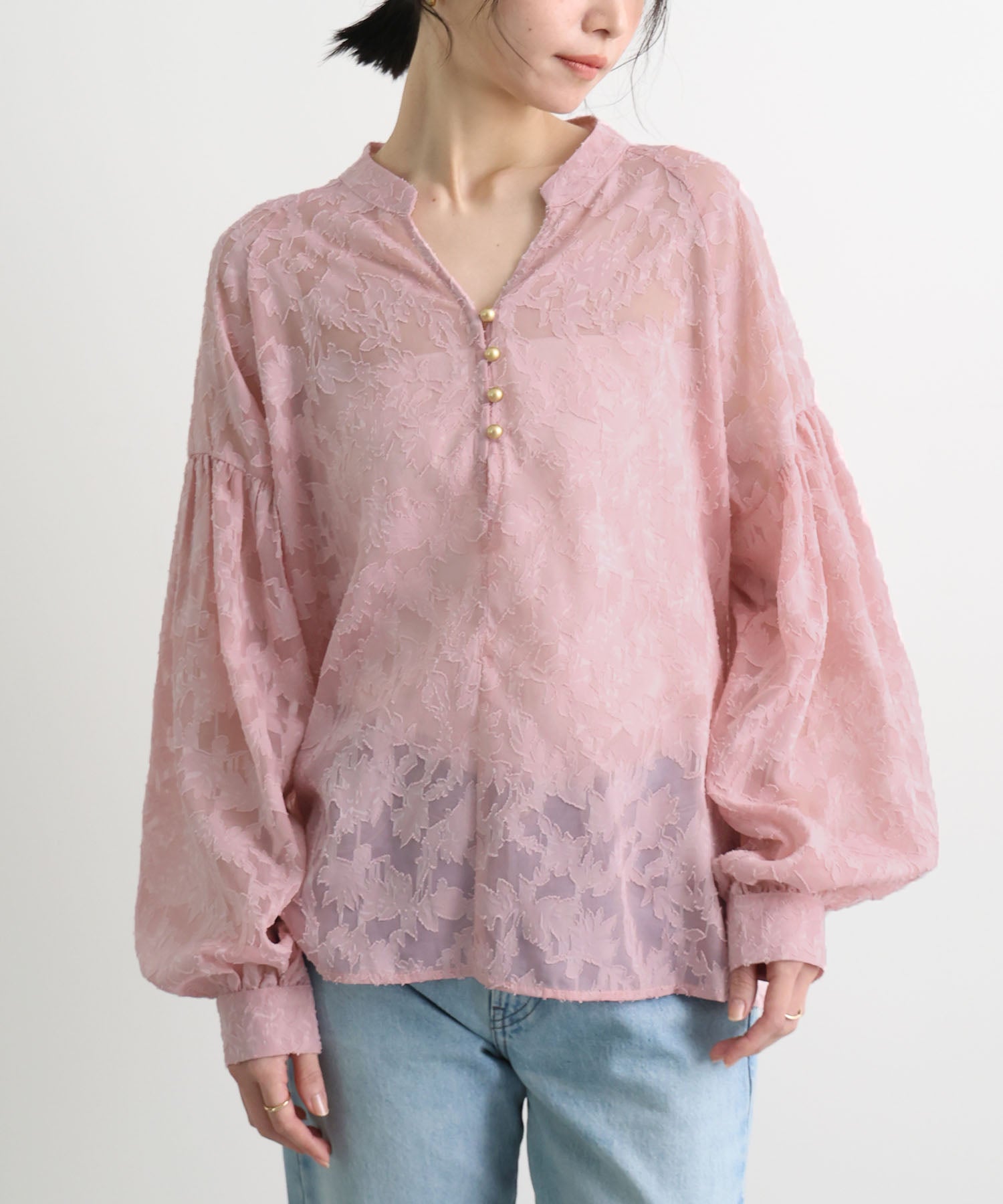 フューティアランド Futier Land ジャガードシアーブラウス （ピンク） ピンク