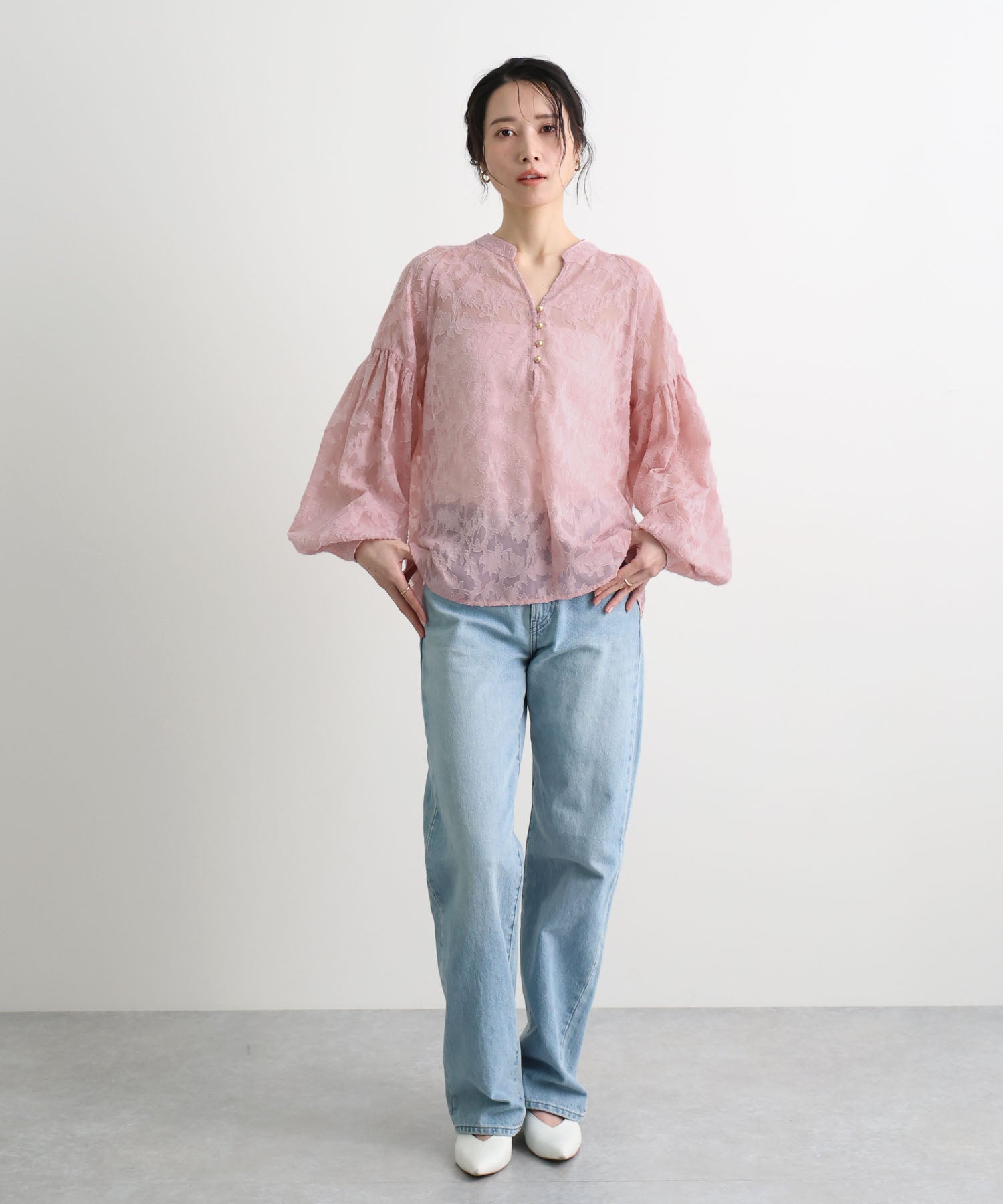 フューティアランド Futier Land ジャガードシアーブラウス （ピンク） ピンク