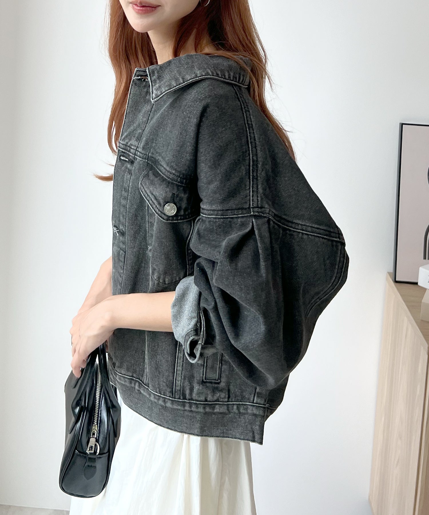 Futier Land Balloon Sleeve Denim Jacket