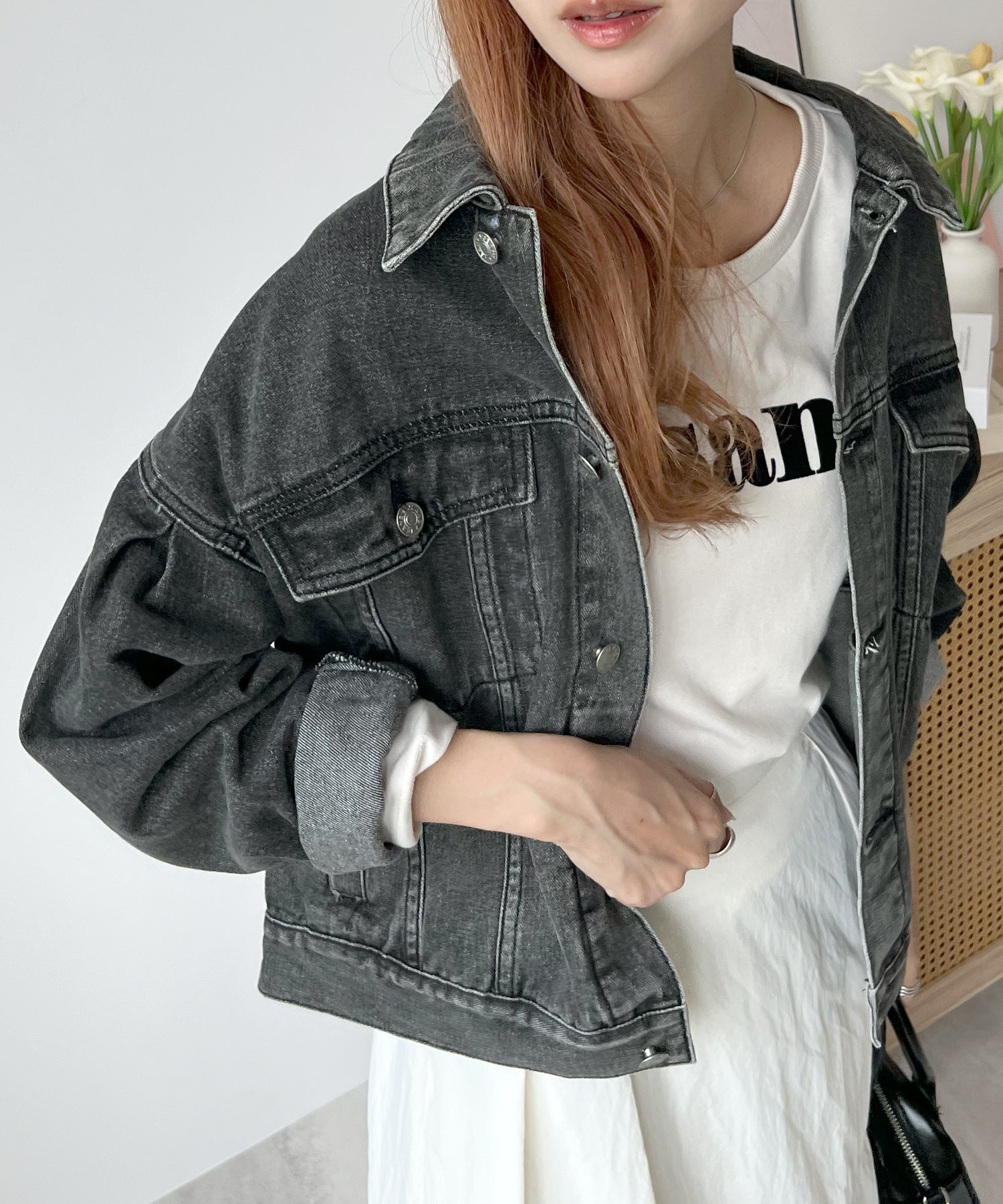 Futier Land Balloon Sleeve Denim Jacket