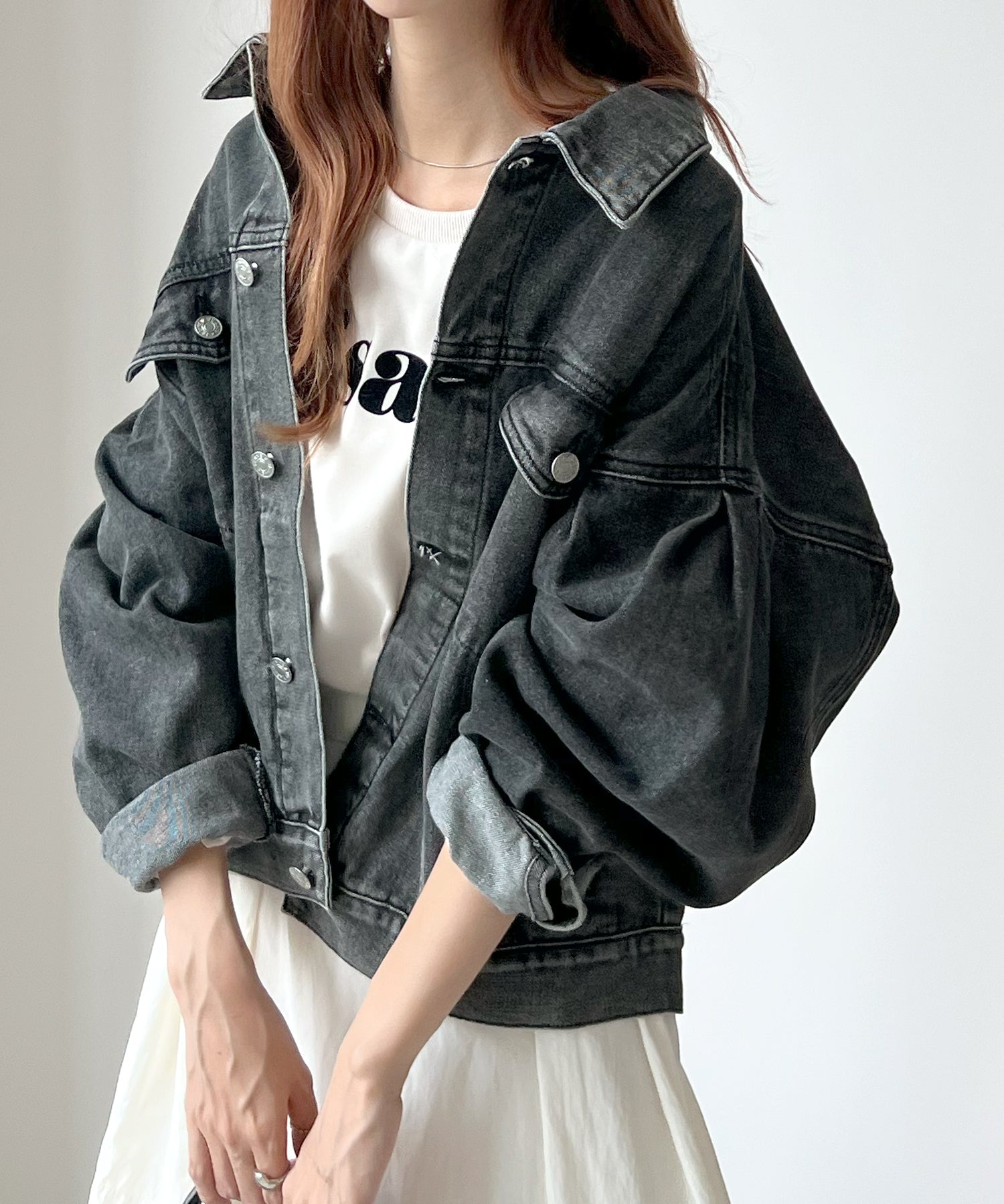 Futier Land Balloon Sleeve Denim Jacket